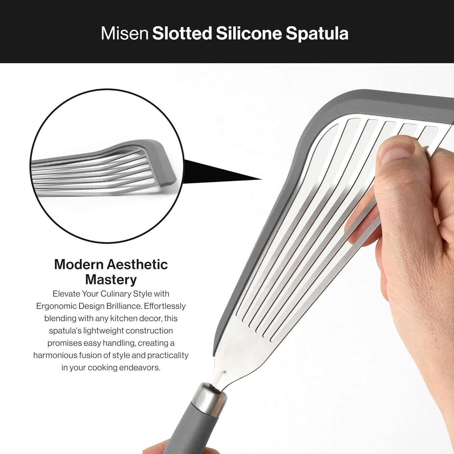 Misen Fish Silicone Spatula - Slotted Turner for Cooking - Perfect for Frying - Heat Resistant - Dishwasher Safe -1mm Thick Flexible Flipper - Soft Silicone Grip Handle for Easy Use
