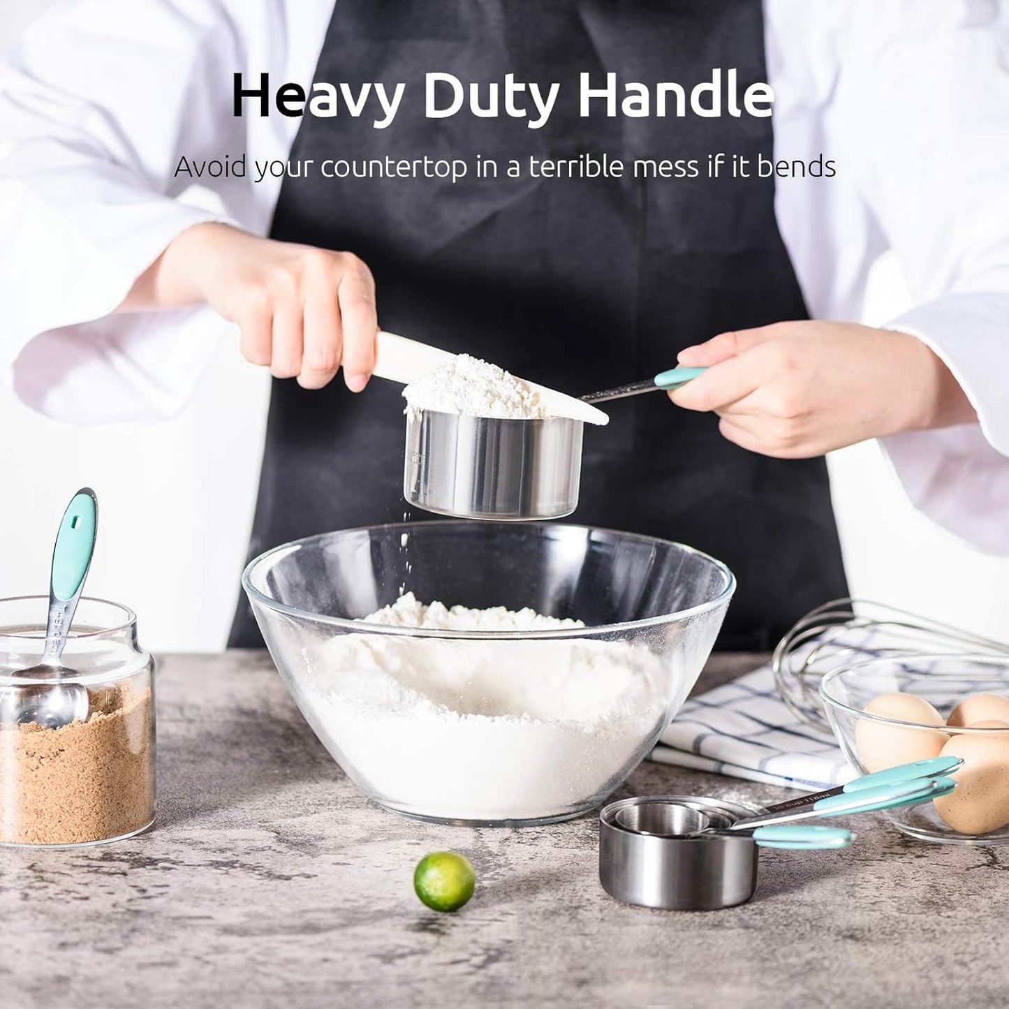 Measuring Cups : U-Taste 18/8 Stainless Steel Measuring Cups and Spoons Set of 10 Piece, Upgraded Thickness Handle(Aqua Sky)