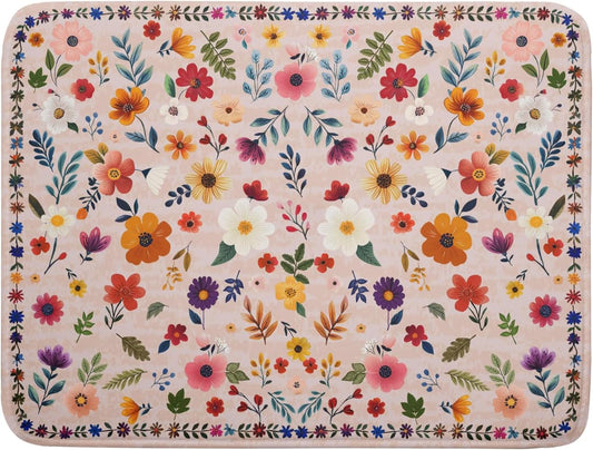 Spring Flowers Dish Drying Mat - Summer Pink Floral Washable Decorative Drying Pad for Women Home Kitchen Decor
