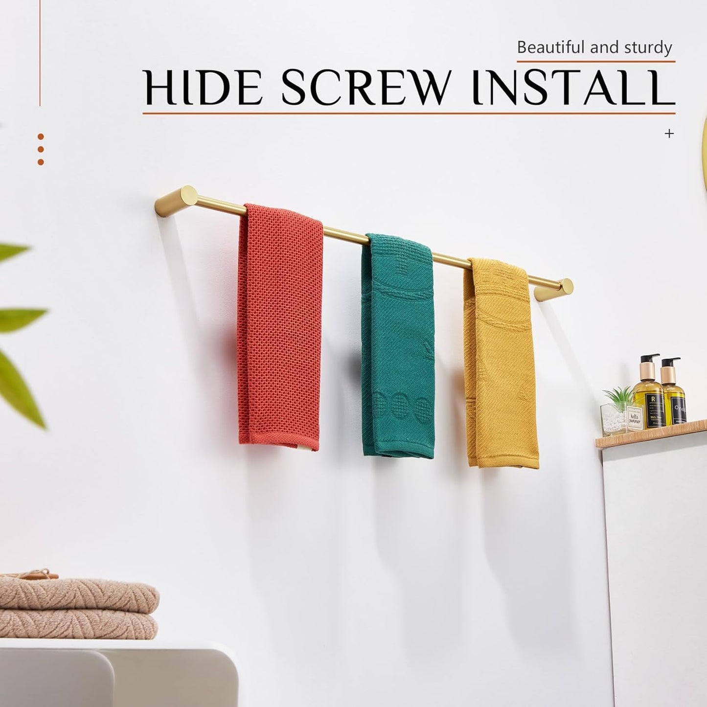 KOKOSIRI Towel Bar Brushed Gold 32-Inch Bath Towel Rack Holders Single Rail for Bathroom Wall Mounted Stainless Steel Bathroom Accessories, B4007BG-L32