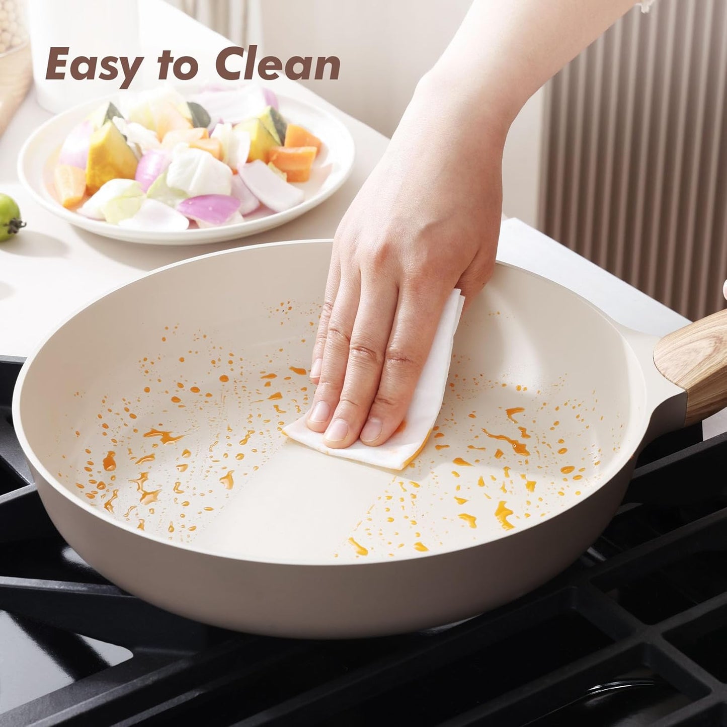 SENSARTE Ceramic Nonstick Frying Pan Skillet 11Inch Non Stick Omelette Pans, Non-toxic Healthy Kitchen Cooking Chef's Pan, Free of Intentionally Added PFOA/PFAS/PTFE, Induction Compatible, Taupe