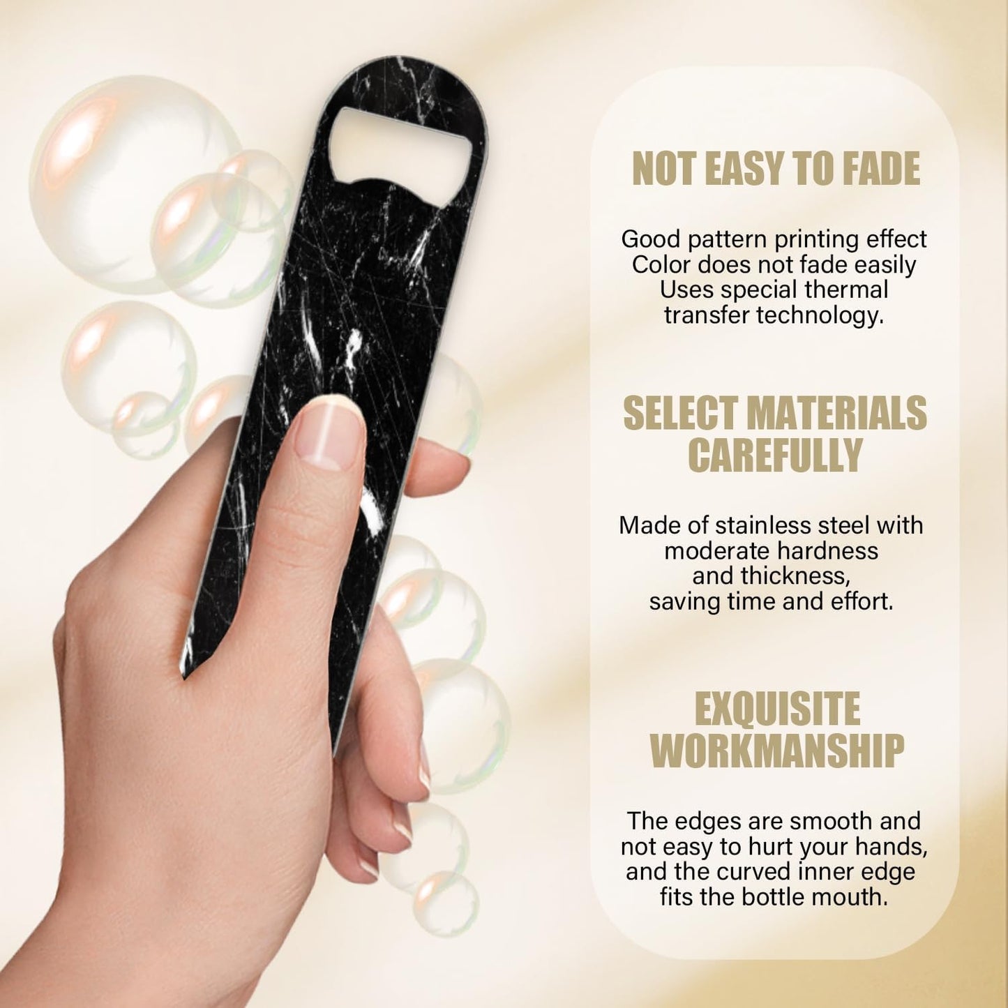 2 PACK Beer Bottle Opener, Stainless Steel Flat Bottle Openers,7 inch Metal Decor,Black Marble