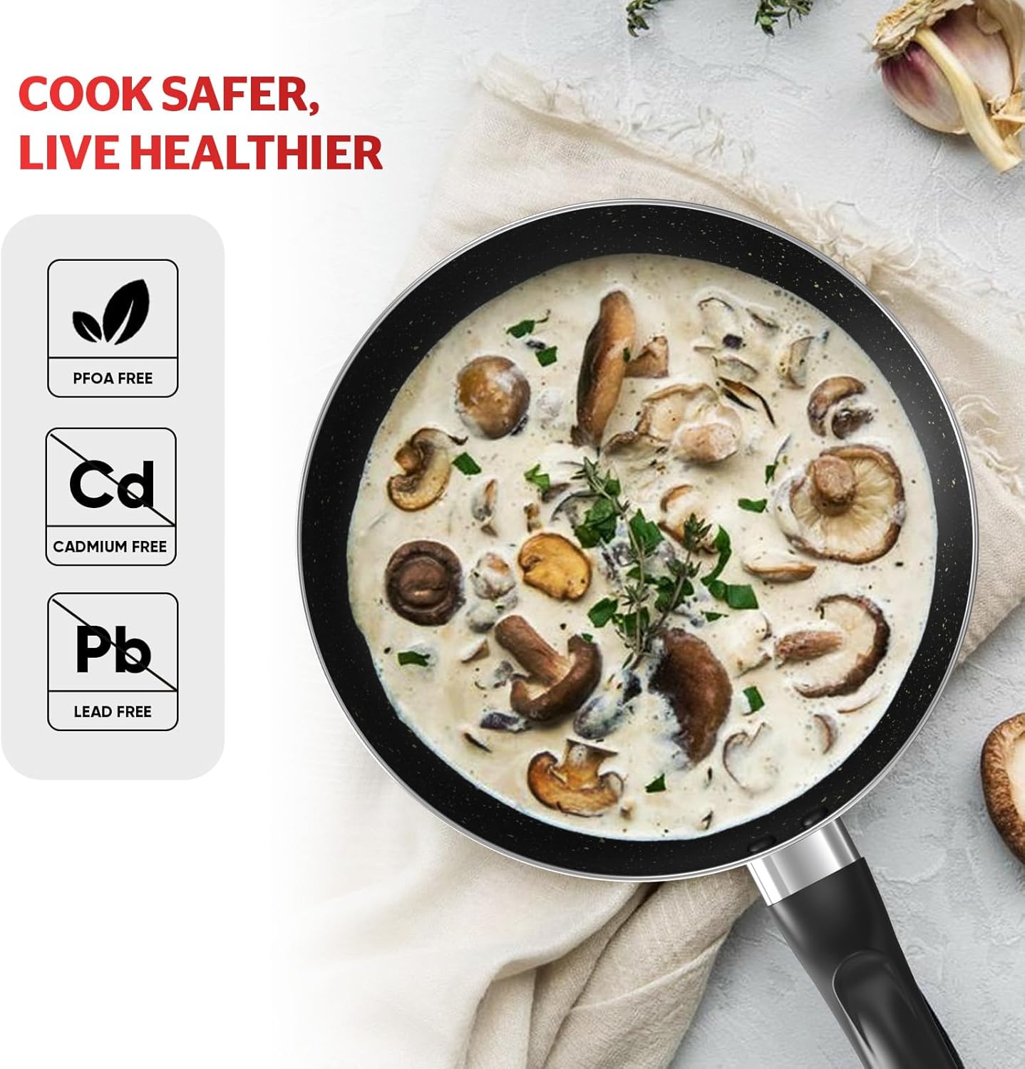 Sunhouse 3-Piece Nonstick Frying Pan Set - 8", 9.5", 11" Aluminum Frying Pan with Non-Stick Coating, PFOA-FREE, Stay-cool Handles - Gas, Ceramic