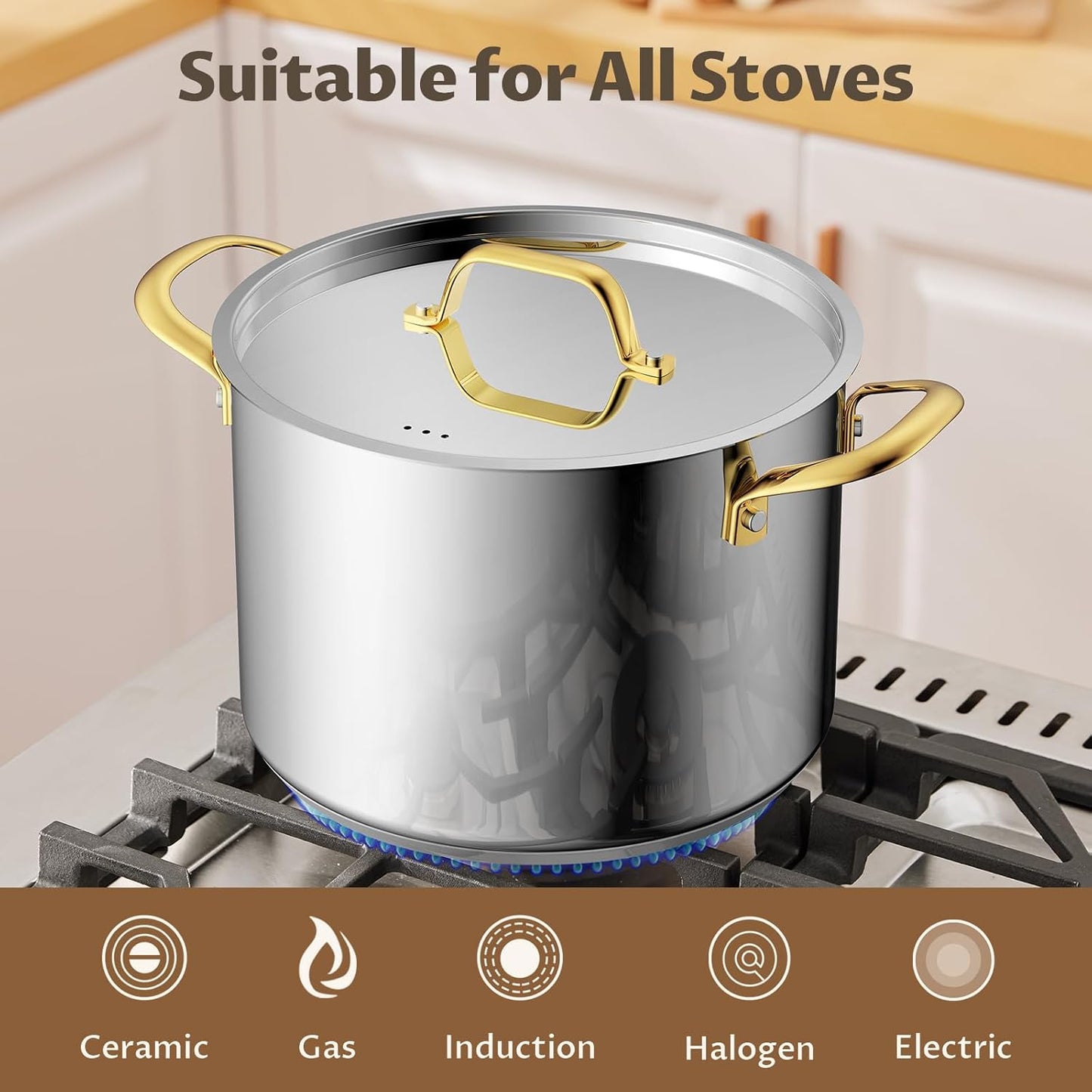 BEZIA 6 Quart Stainless Steel Stockpot with Lid, Induction Compatible Cooking Pots, Triple-Layer Bottom for Even Heat, Pasta & Soup Pot for Cooking, Boiling, Stewing, Dishwasher Safe