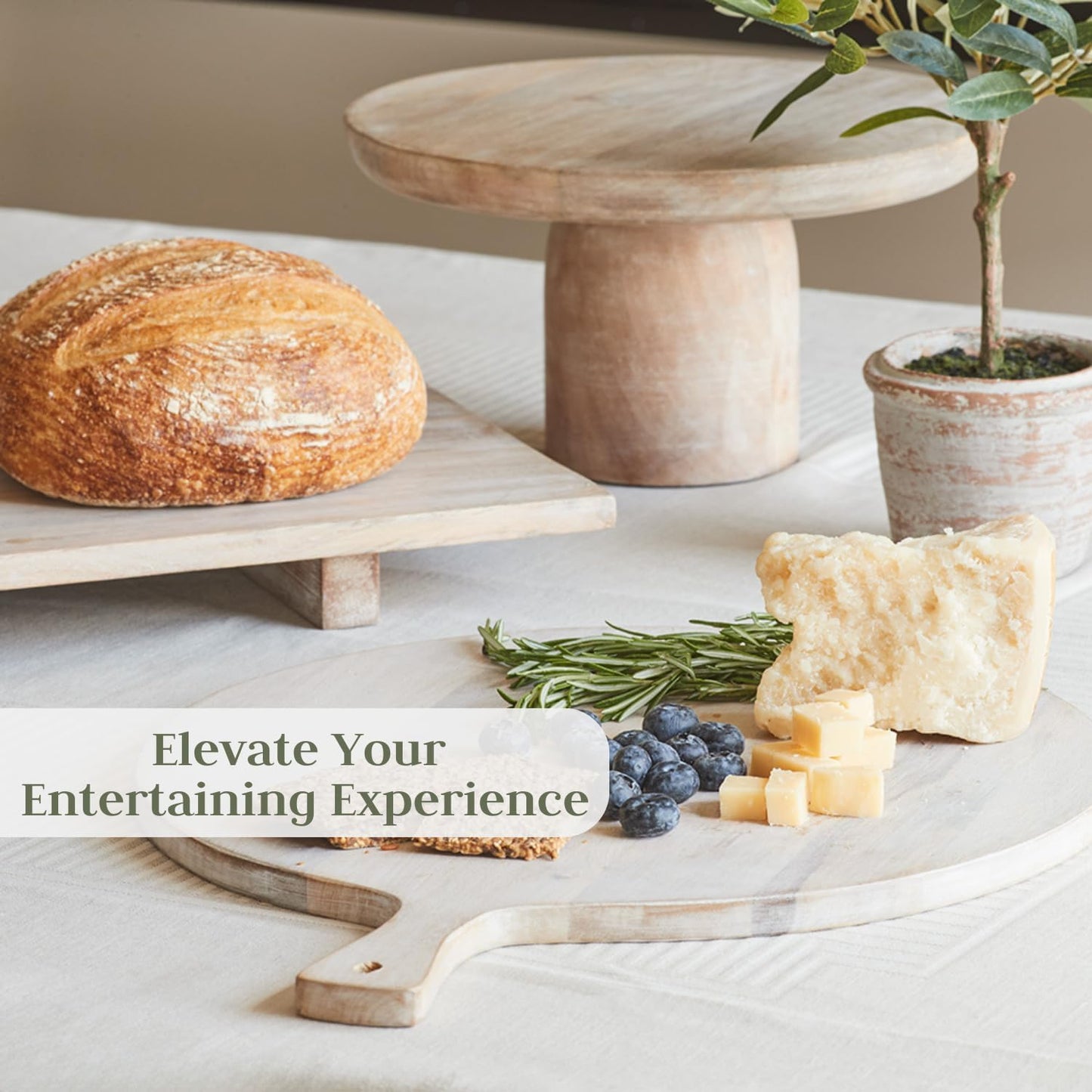 Wood Cutting Board 22in Handmade Round Serving & Chopping Board Paddle with Handle, Premium Home Decor Wooden Cutting Boards for Kitchen Display & Chopping, Light Wood