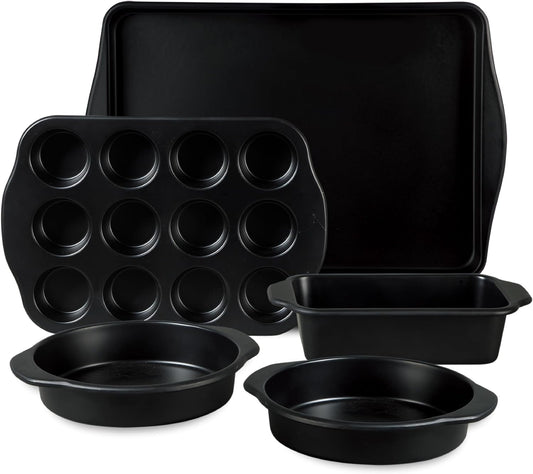 Oster Teston 5 Piece Carbon Steel Baking Pans Bakeware Set w/Premium PFA Free Nonstick - Matte Black