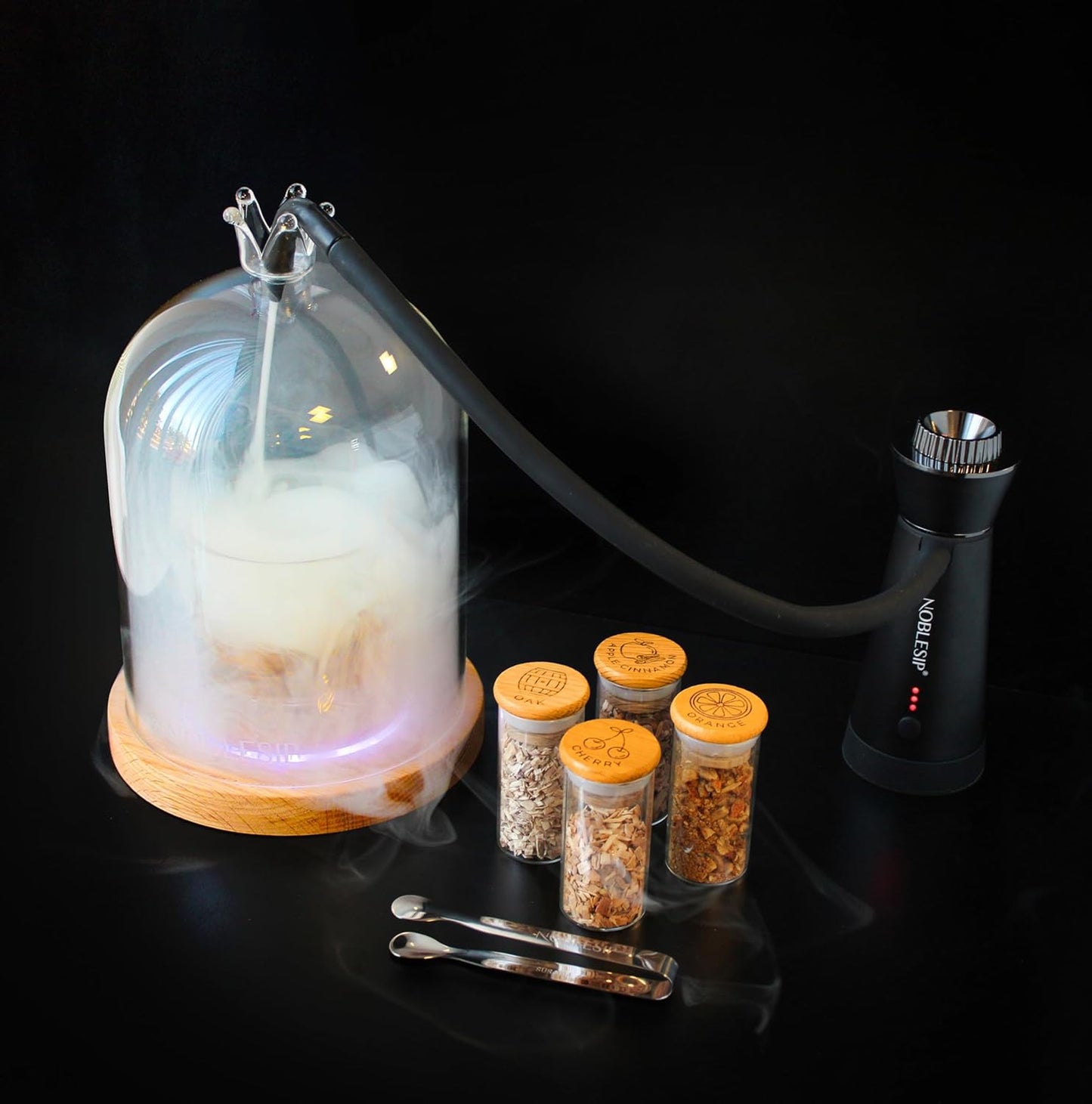 Cocktail Smoker Kit with Glass Dome, Wood Chips for Smoking Drinks and Food 𝗣𝗥𝗘𝗠𝗜𝗨𝗠 "Smoky Crown". Add smoky flavors to Whiskey, Bourbon, Old Fashioned, Cheese, Charcuterie, Deserts