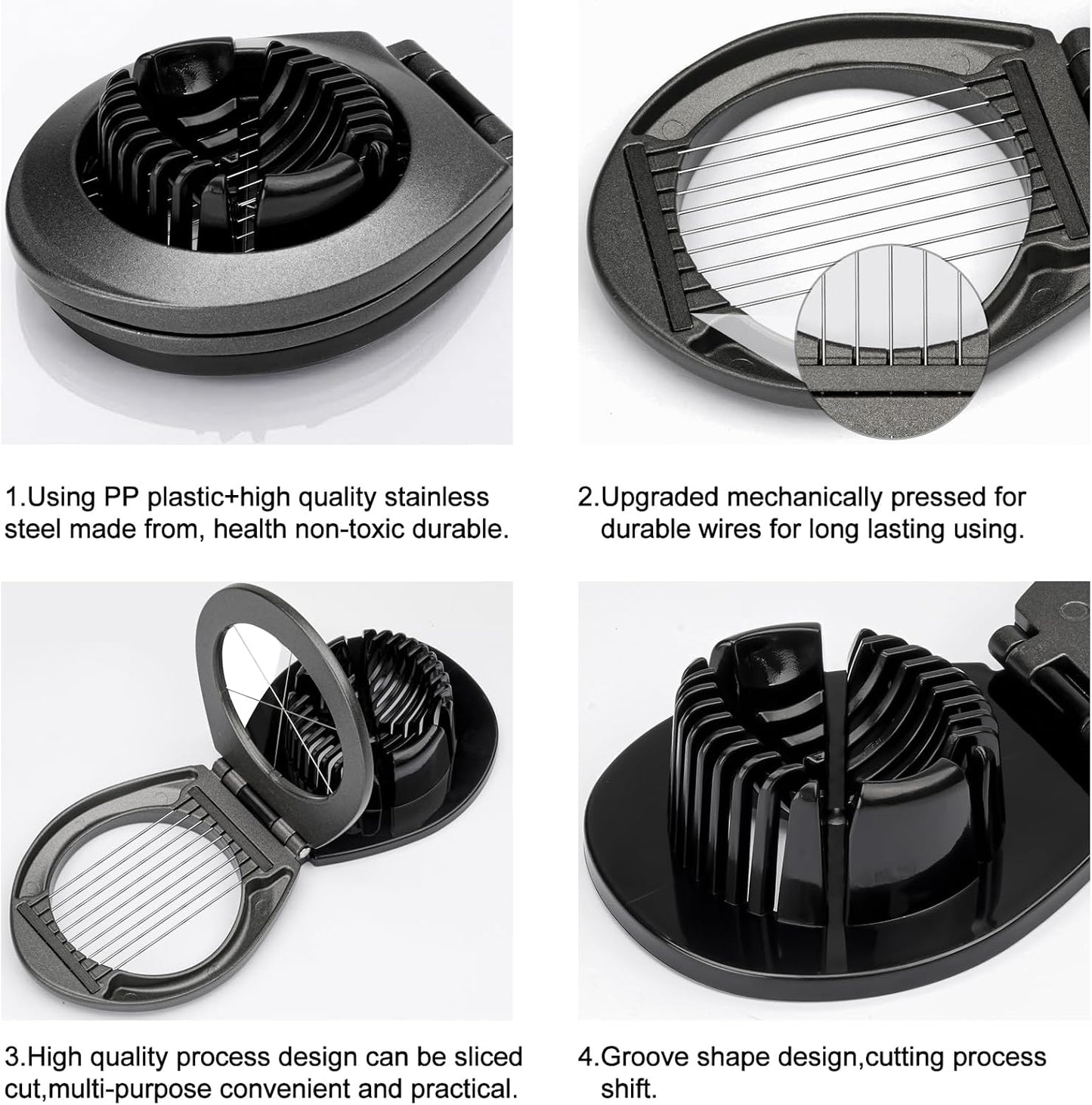 Egg Slicer, BIBURY Egg Slicer for Hard Boiled Eggs, Egg Cutter Heavy Duty Aluminium for Egg Strawberry Mushroom Soft Fruit, Stainless Steel Wire with 3 Slicing Styles - Grey