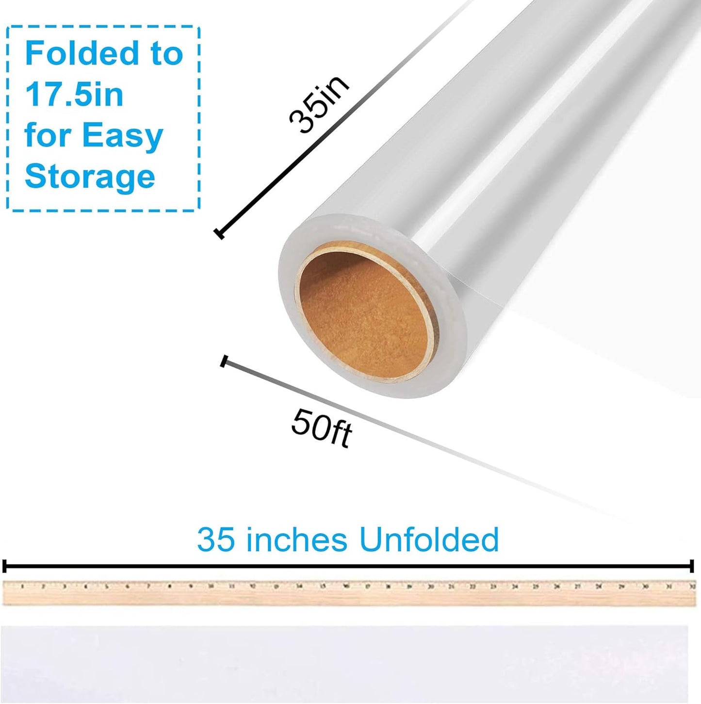 JOYIT 50' Long X 35” Wide Clear Cellophane Wrap Roll - 3 Mil Thicker Cellophane Roll, Clear Bags for Gifts Baskets Wrap, Flower Arts Crafts Food Treats Wrapping