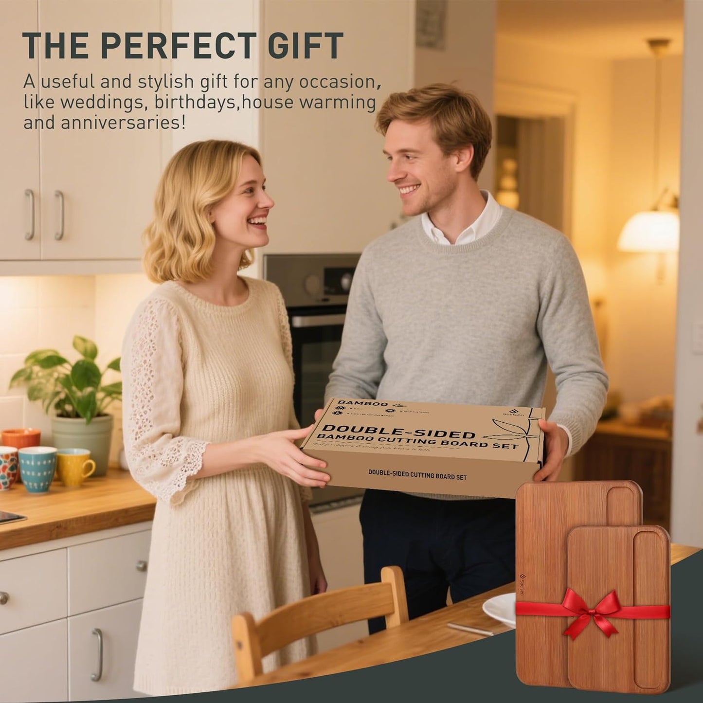 2 Packs Wood Cutting Board, Carbonized Bamboo Cutting Boards Set With Smooth Surface & Easy Storage For Busy Kitchens, Ideal Charcuterie & Chopping, Durable, Knife-Friendly for Meat Vegetables Fruits