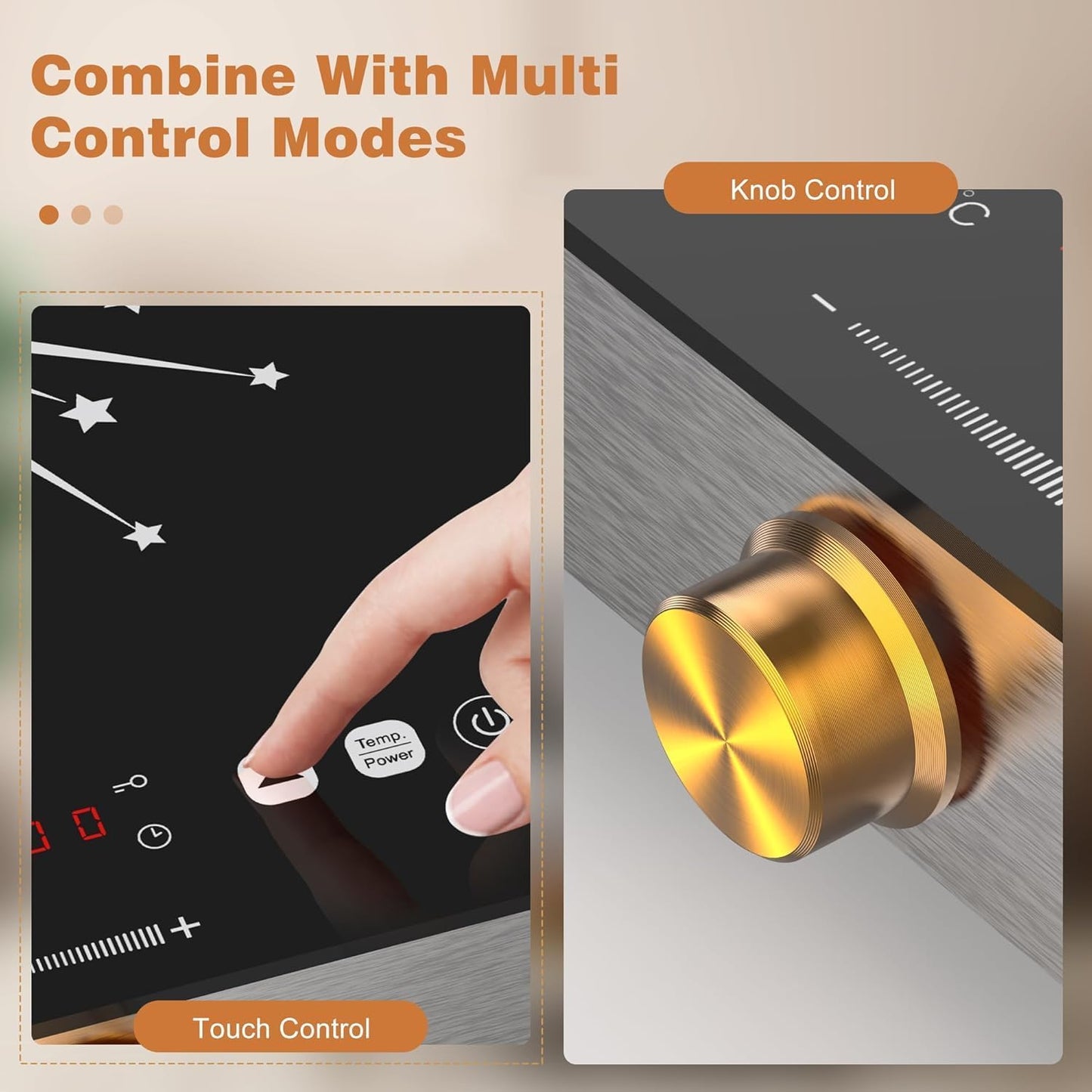 2 Burner Electric Cooktop 110V - 24 Inch Countertop Electric Stove with Handles 2000W, Two Burner Ceramic Burner with LCD Touch Screen and Knob Control, Timer, Safety Lock, 120V Plug in