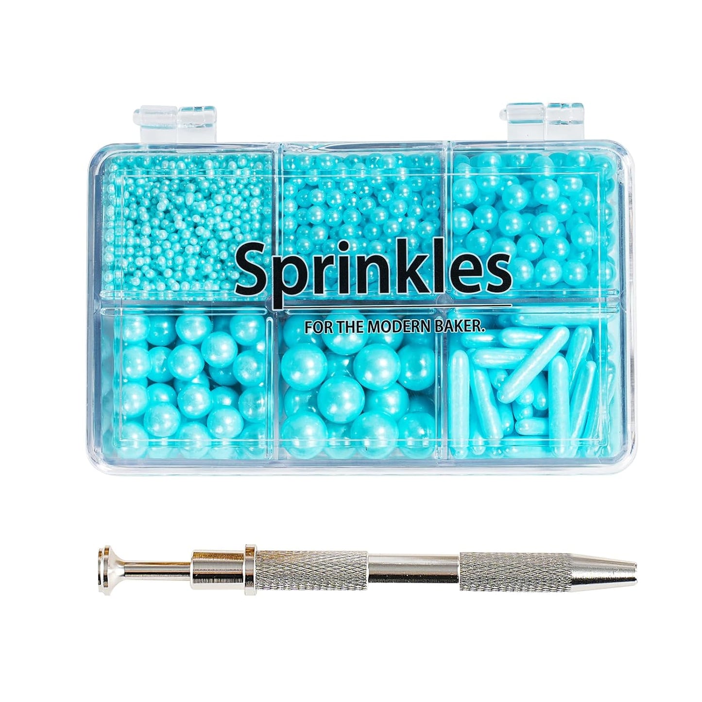 Kasvan Blue Mix Sugar Sprinkles - Edible Candy Pearls with 4-Claw Sprinkle Pen,118g/4.16 Oz, Gift Box Pack, Baking Cake Decorations, Ice Cream Toppings and Cookie Decorating (Blue)