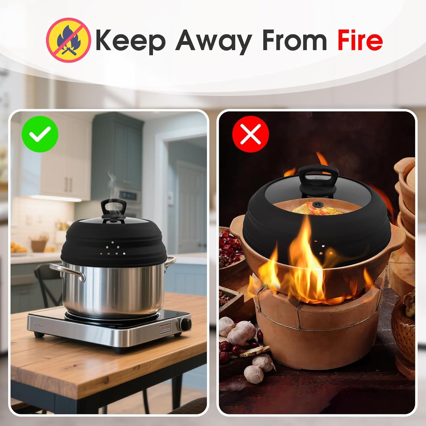 Microwave Splatter Cover Collapsible Silicone & Tempered Glass 10.8 Inch Microwave Cover for Food Splatter Guard with Steam Vents Dishwasher Safe Fits Bowls, Plates & Pots (Black)