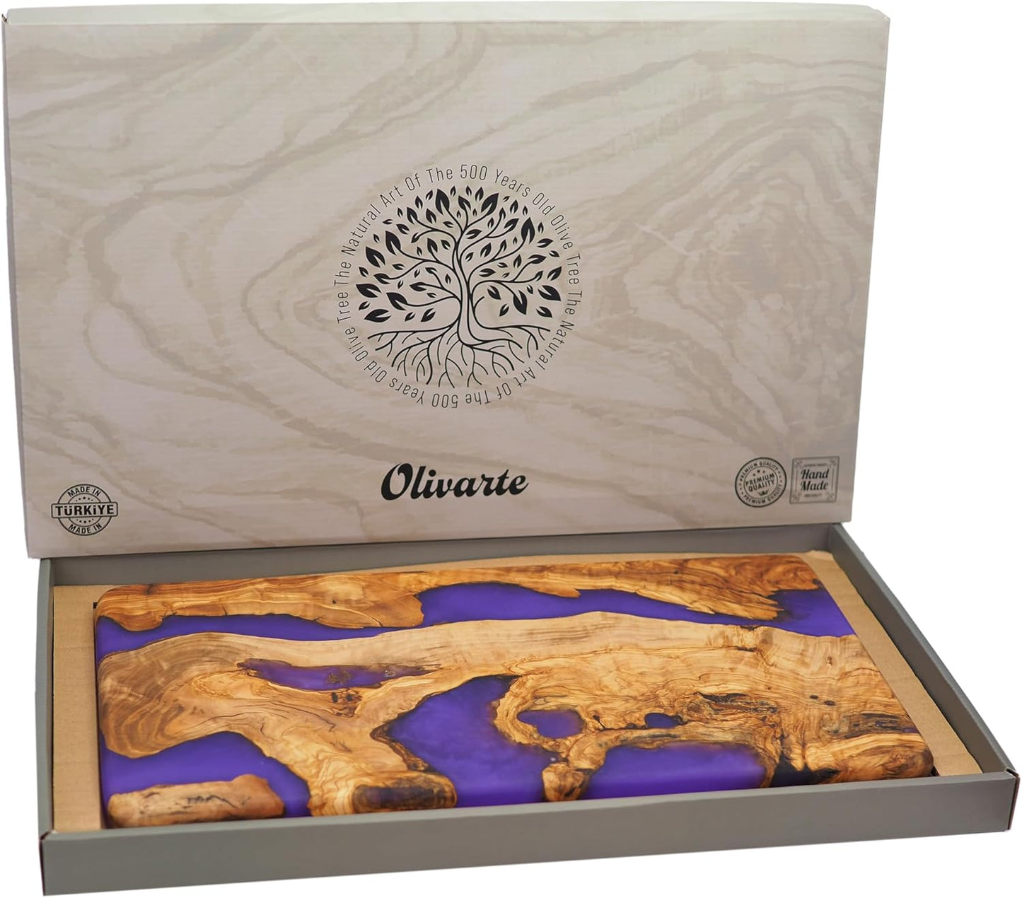 Handmade Epoxy Cutting Board & Charcuterie Board - Decorative, Olive Wood Boards for Serving Cheese, Fruit, Meat - Ideal for Kitchen, Unique Housewarming Gift - Purple Resin