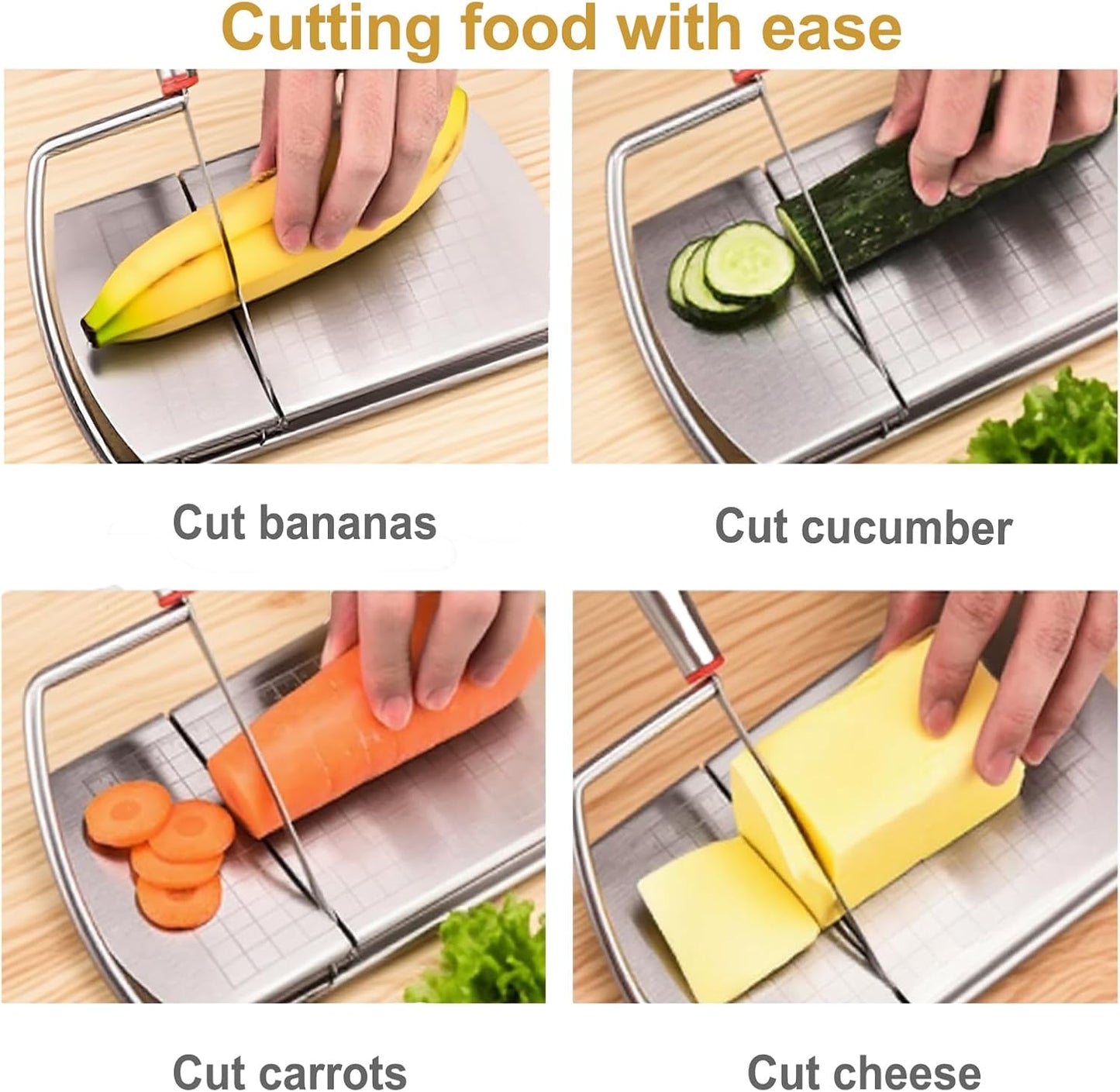 Stainless Steel Cheese Slicer Cutter, with 5 Spare Wires,Measurement Grid,Suitable for Block Cheese