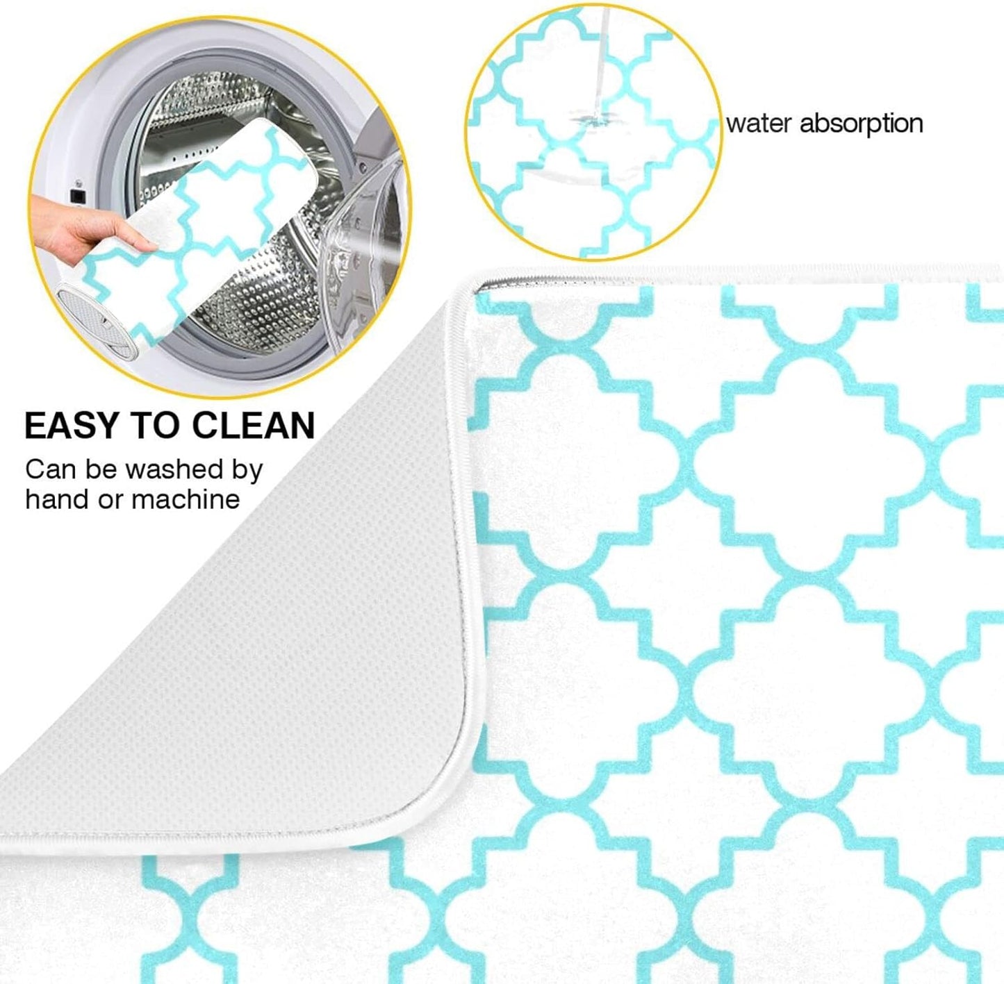 Senya Super Absorbent Dish Drying Mat, Microfiber Fast-Drying Dish Mat, 16/ x 18/, Kitchen Dish Drying Pad, Traditional Quatrefoil Lattice Pattern