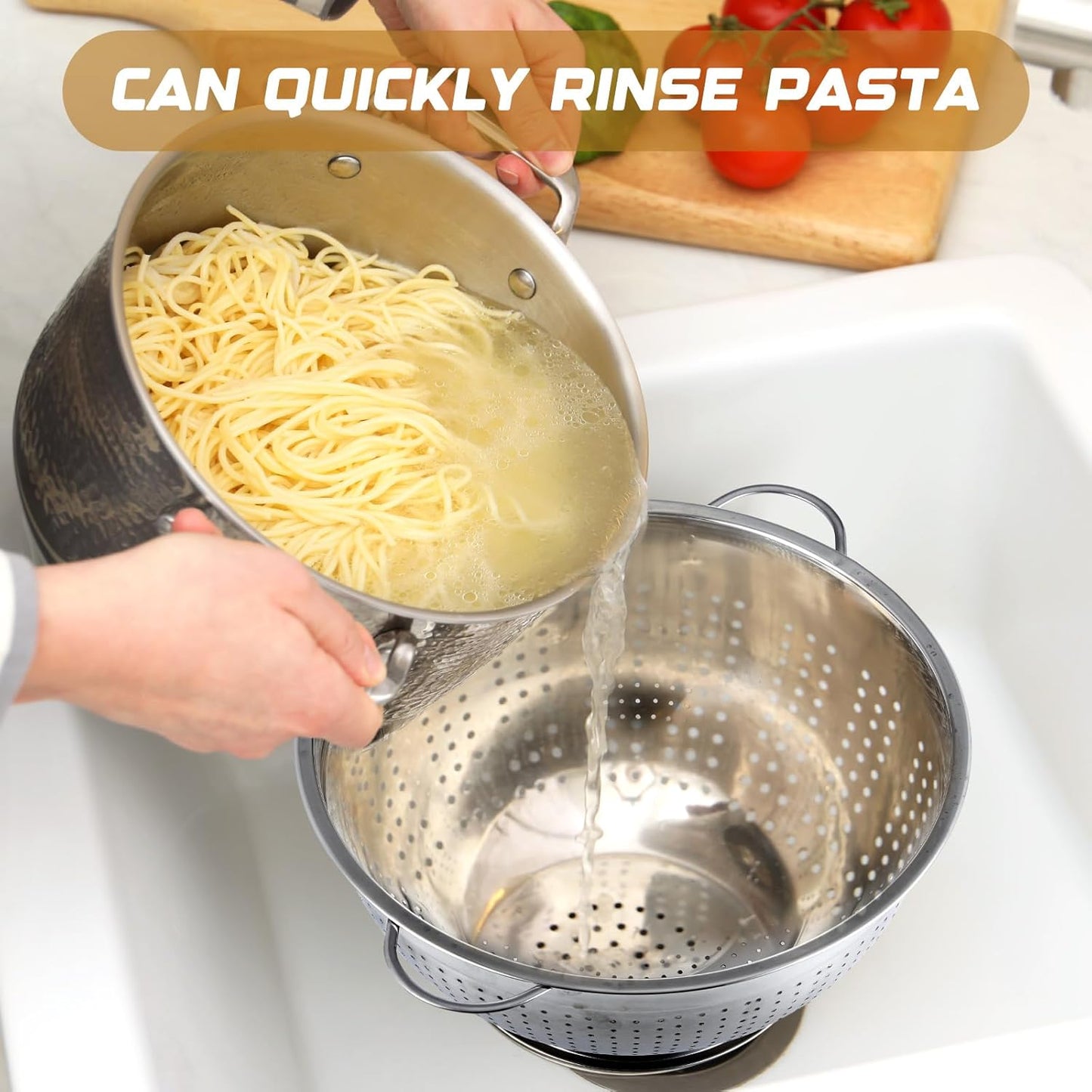 Maxdot 2 Pack 12 Quart Heavy Duty Stainless Steel Colander with Footed Base and Handles Pasta Spaghetti Berry Fruit Vegetable Kitchen Food Strainer Basket(37.9 cm/14.9 inch)