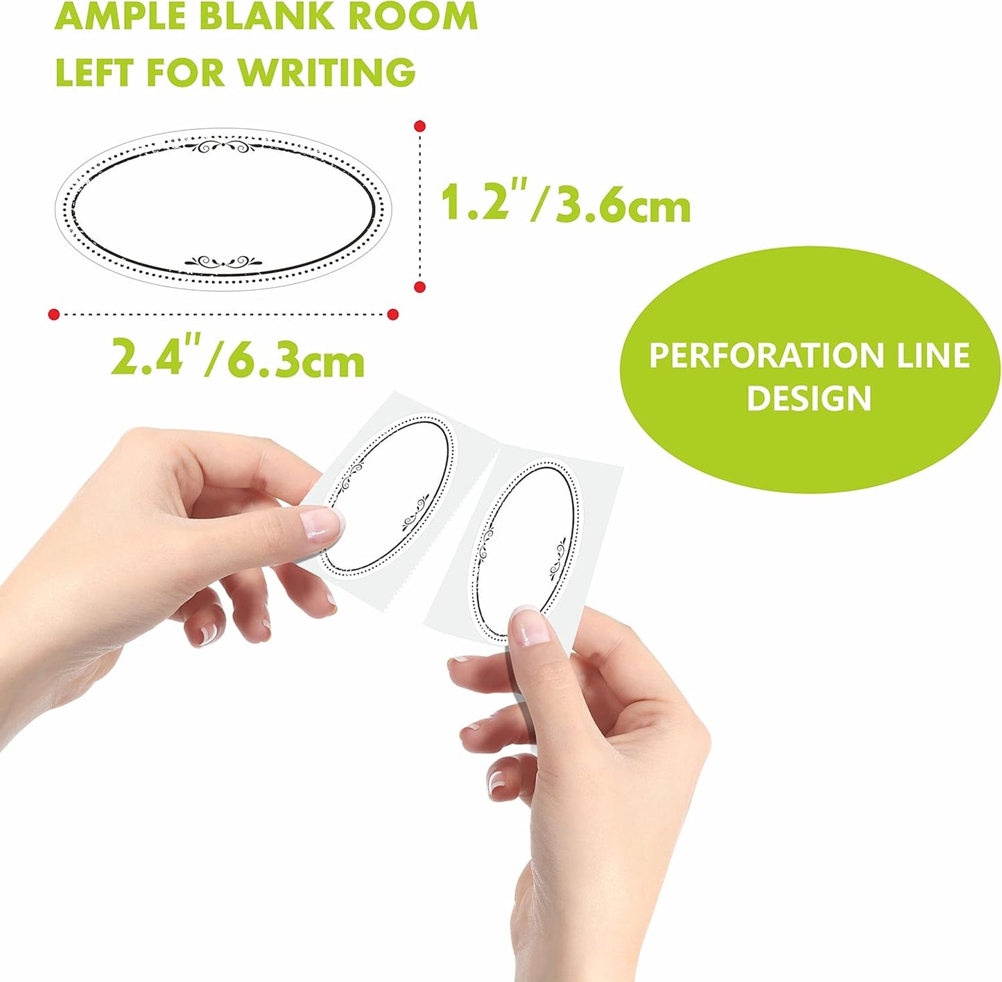 500 Removable Freezer Pantry Oval Canning Labels, Black Polka Borders, Water Oil Resistant with Perforation Line for Food Containers Jars Kitchen Restaurant Storage Organization