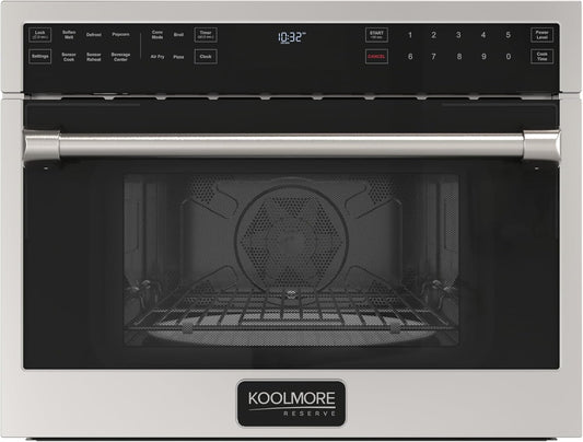 KoolMore KM-CWO24-AFSS Reserve Built-in Microwave Convection Oven with Air Fry, 3-in-1 Combo, Sensor Cook, Soft-Close Door, Stainless Steel, Premium 24 in. /1.6 cu. ft, Black