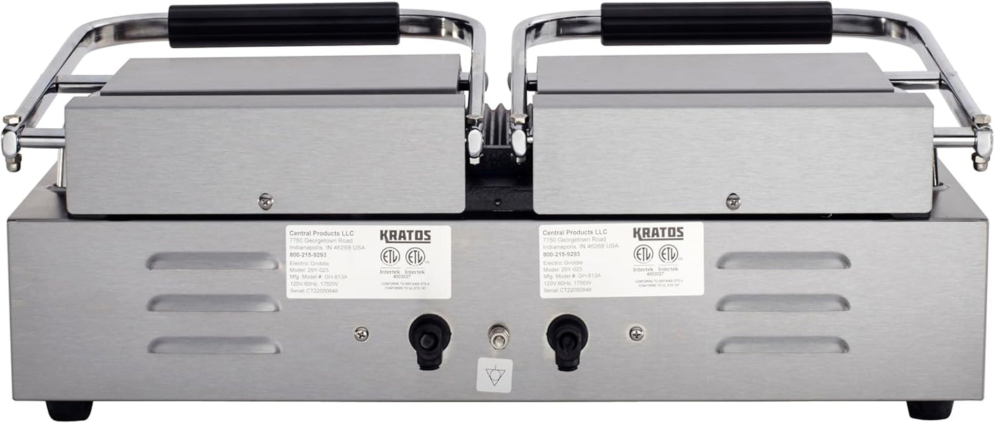 Kratos Commercial Electric Panini Sandwich Grill with Grooved Plates, 18.7" x 9" Cooking Surface, Commercial Countertop Panini Press, 120V, 3500W (29Y-023)