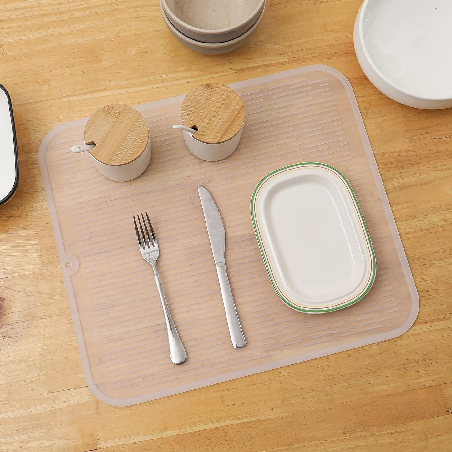 Silicone Dish Drying Mat for Multiple Usage,Easy clean,Eco-friendly,Heat-resistant Silicone Mat for Kitchen Counter or Sink,Refrigerator or Drawer Liner Translucent 2XL 24 inches x 18 inches