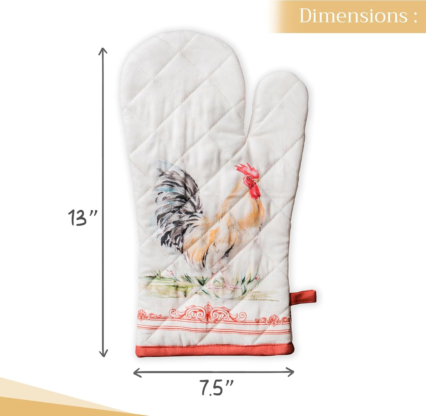 Maison d'Hermine Oven Gloves 100% Cotton Oven Mitt 7" x 13" with Loop Heat Resistant, BBQ, Cooking Gloves, Baking, Grilling, Kitchen, Handling Hot Pans Spring/Summer (Pack of 1, Campagne)