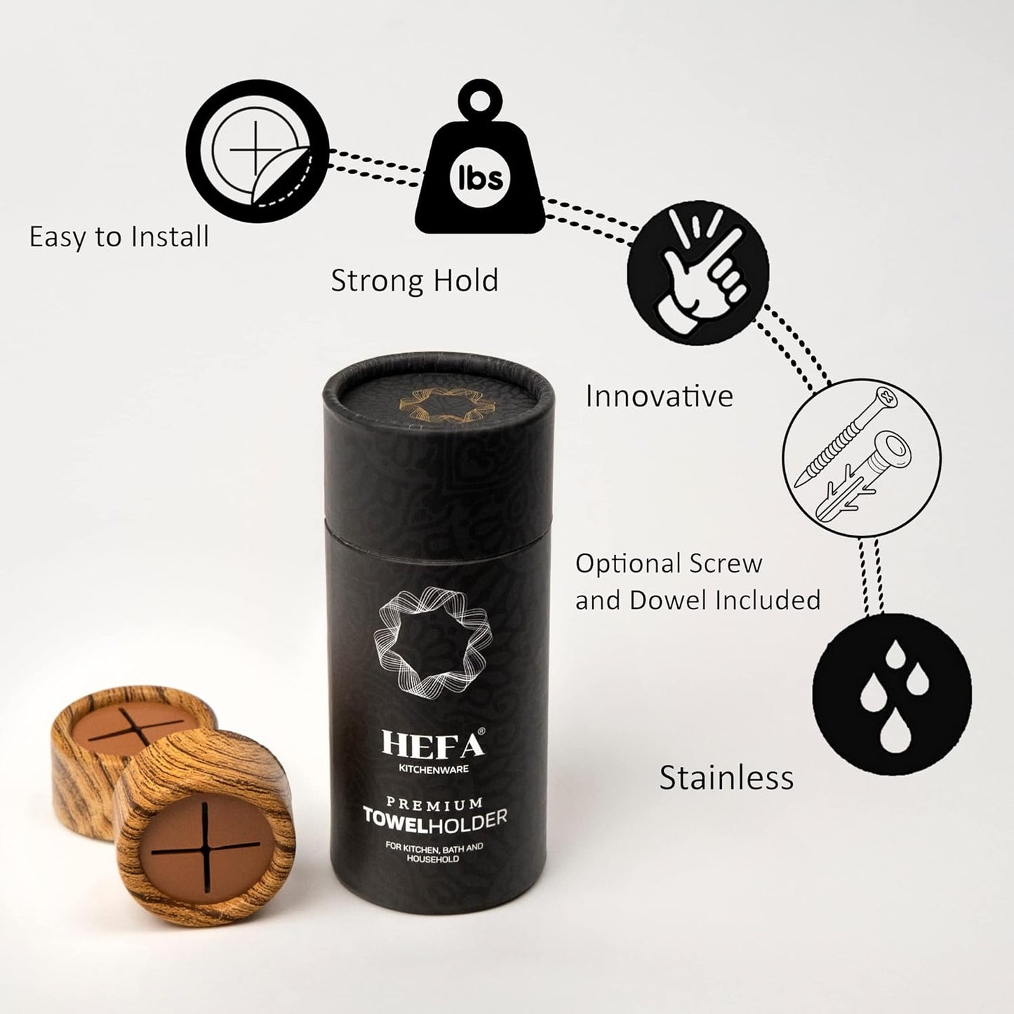 HEFA Towel Holder, Towel Hooks, Dish Towel Holder, Kitchen Organization, Bathroom Accesories, Kitchen Towel Hook, Kitchen Towel Holder, Gift, Kitchen Gadgets (Pine, 4 Pack)