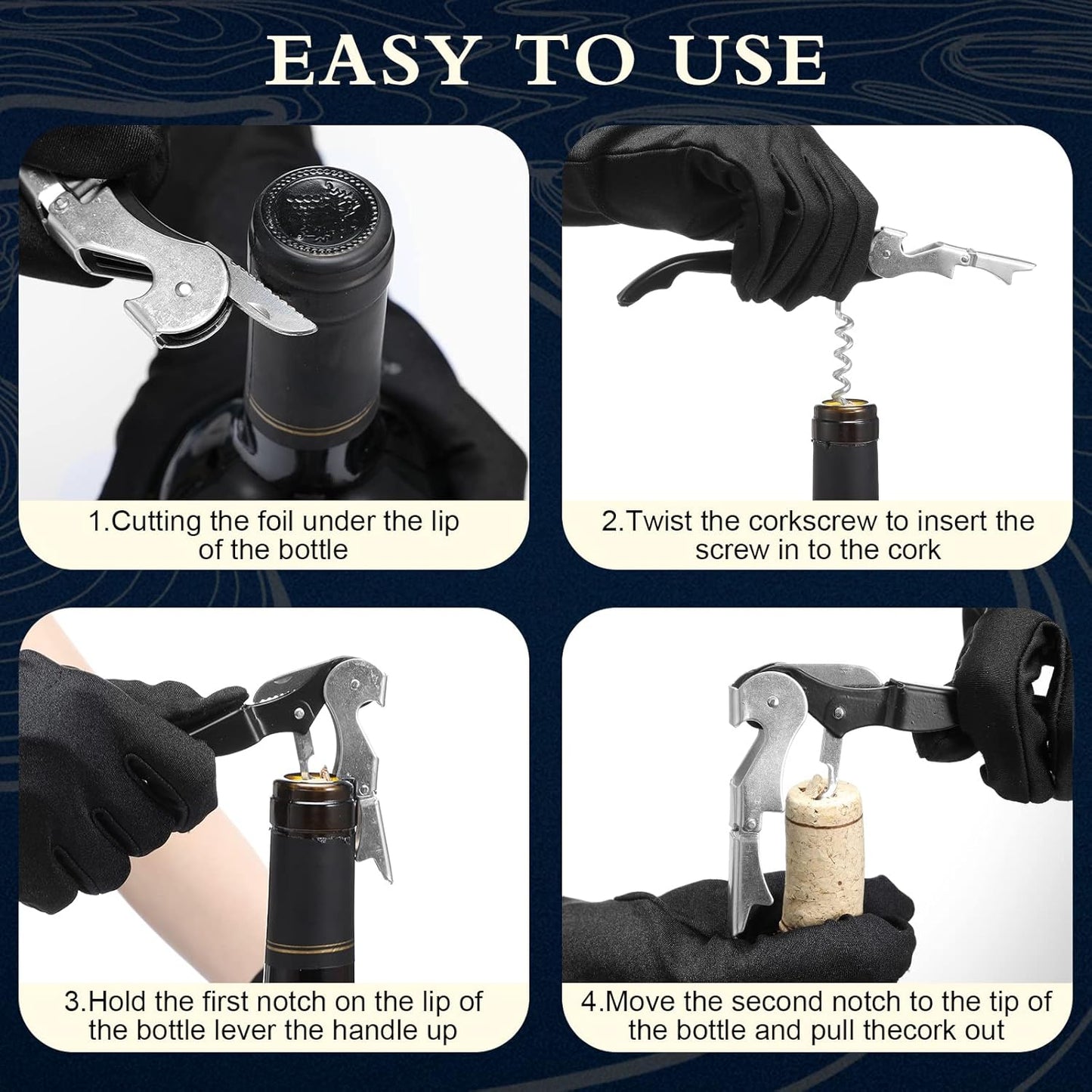 Waiter Corkscrew Wine Openers Heavy Duty Hinges Wine Key Bottle Opener All in One Double Hinged Waiter's Corkscrew with Foil Cutter Wine Tools for Bartenders Servers Sommelier (Black, 60)