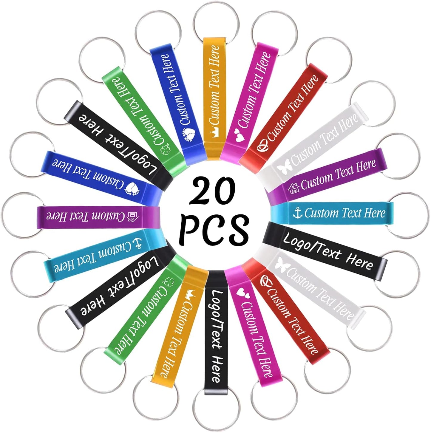 YanNanKe 20PCS Personalized Aluminum Bottle Opener Keychains with Logo Text Engraved Wedding Bottle Opener Favors Customized Gifts for Guests Baby Shower Birthday Party