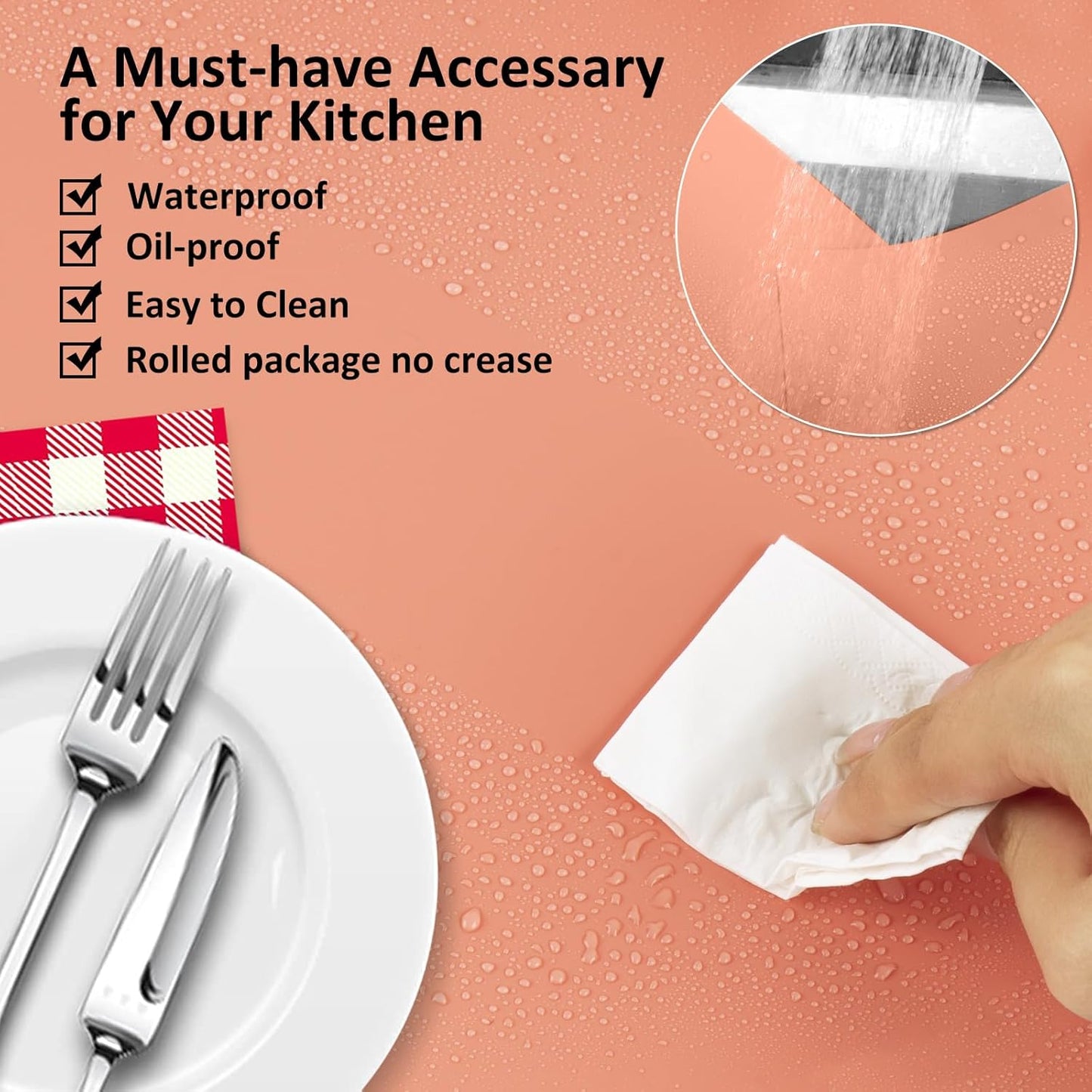 Silicone Mats for Kitchen Counter, Nonslip Silicone Mats for Crafts Countertop Protector Heat Resistant Mat (Coral, 78.7"L x 15.7"W)