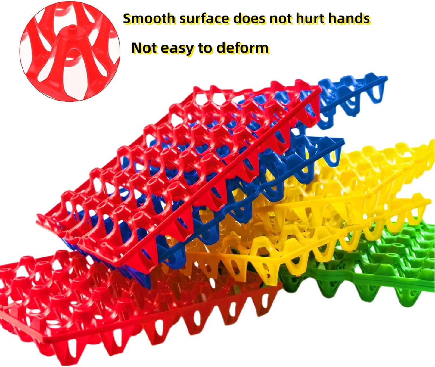 4-Pack Plastic Egg Tray Egg Crates 30-Egg Flats for Home Chicken Farmers, Stackable Egg Cartons Hold Multiple Eggs, Great for Storing, Sorting, and Shipping Eggs, Durable and Reusable (Yellow)