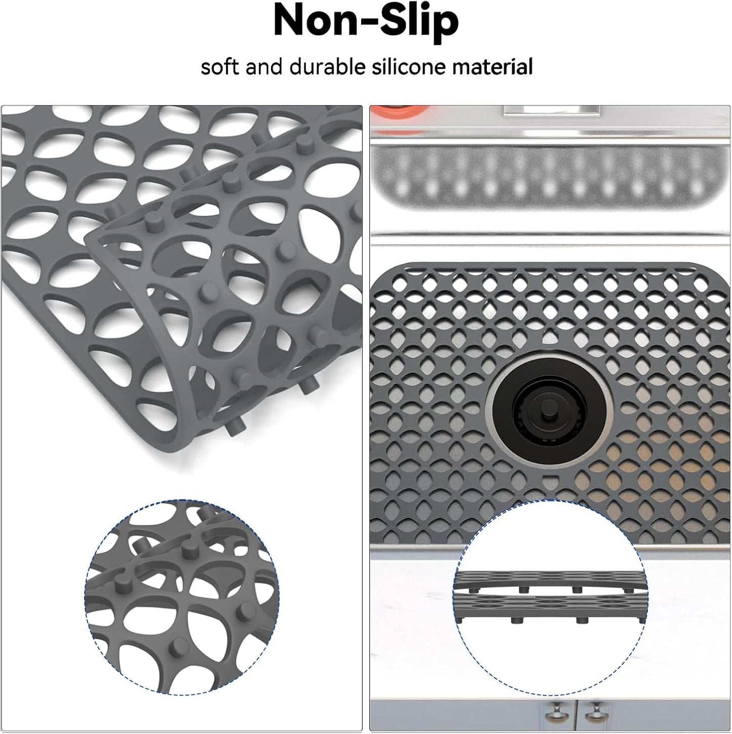 TOOVEM Sink Protectors for Kitchen Sink, Folding Non-slip Kitchen Mat, Heat Resistant Silicone Mat 1 Pcs, Grey, 13.58 ''x 11.6 ''