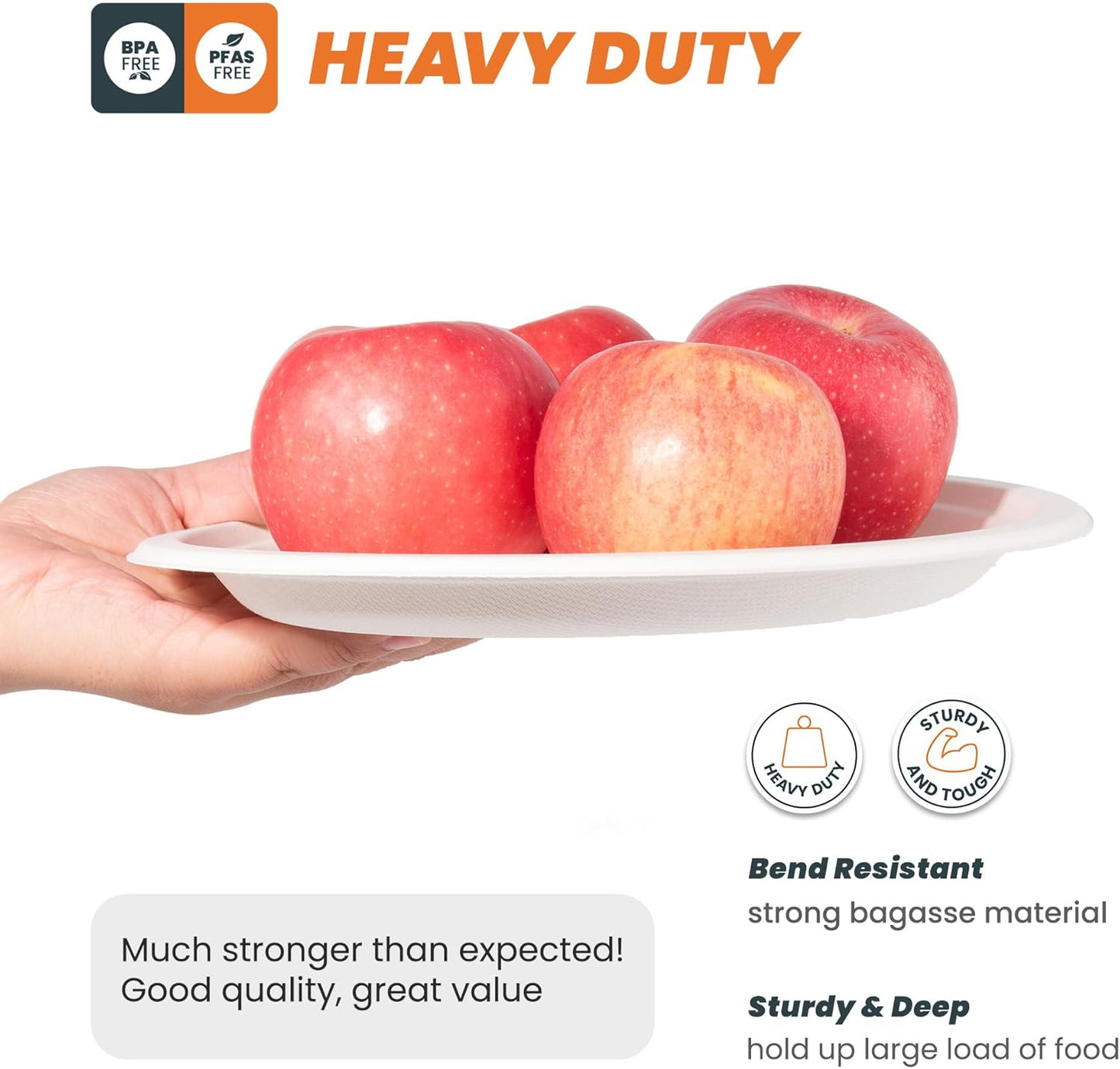 100% Compostable 9 inch Paper Plates, [125-Pack] Disposable Party Plates, (BPI Certified)-Heavy Duty, Eco-Friendly Dinner Paper Plates, Biodegradable Sugarcane Plates, white