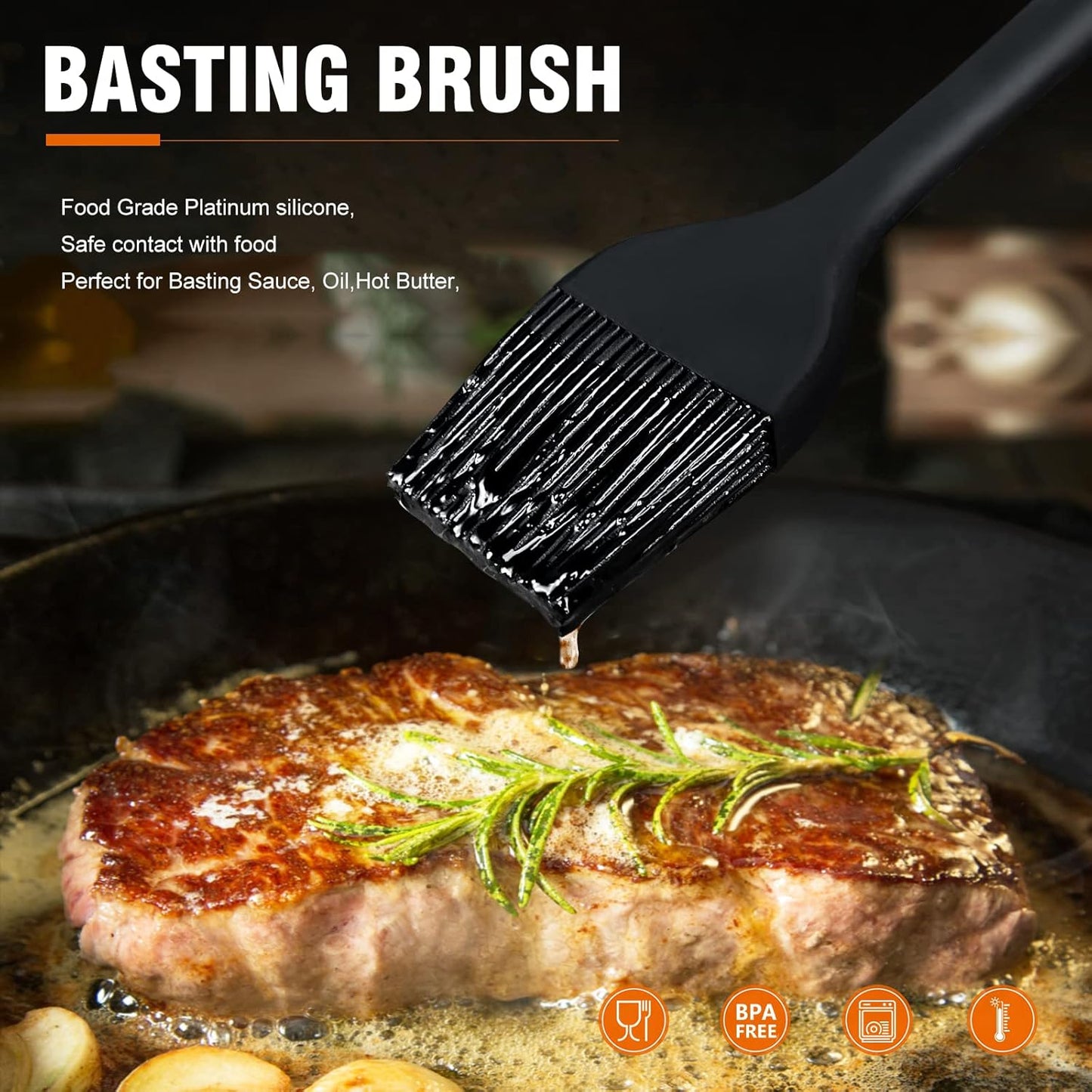 Walfos Silicone Basting Pastry Brush, Heat Resistant Pastry Brush, Perfect for Oil Butter BBQ Grill Baking Kitchen Cooking, Strong Steel Core and One-Pieces Design, BPA Free and Dishwasher safe (10")