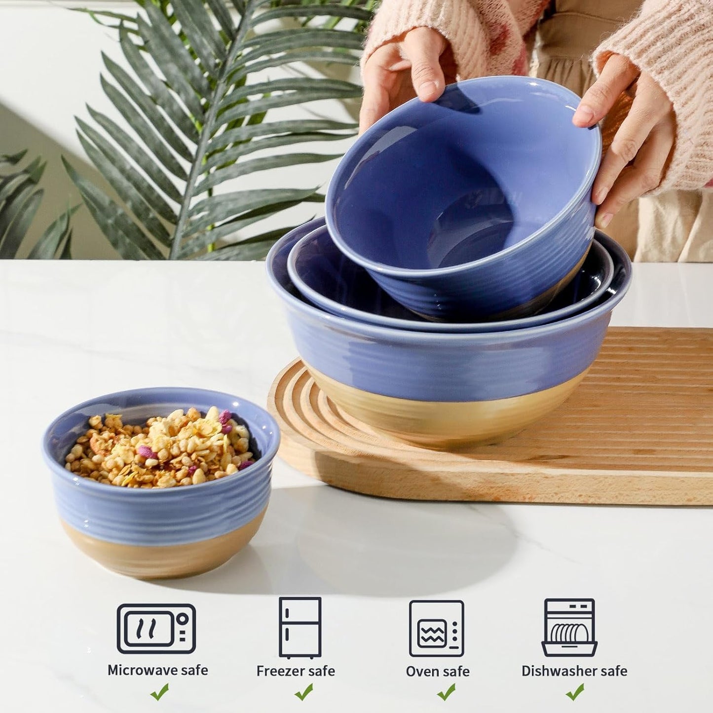 Hasense Porcelain Mixing Bowls Set, Large Serving Dishes for Entertaining, 2.1/1.5/1.0/0.5 Qt Nesting Serving Bowls for Cooking Salad Baking Popcorn, Dishwasher Microwave Safe, Set of 4, Purple
