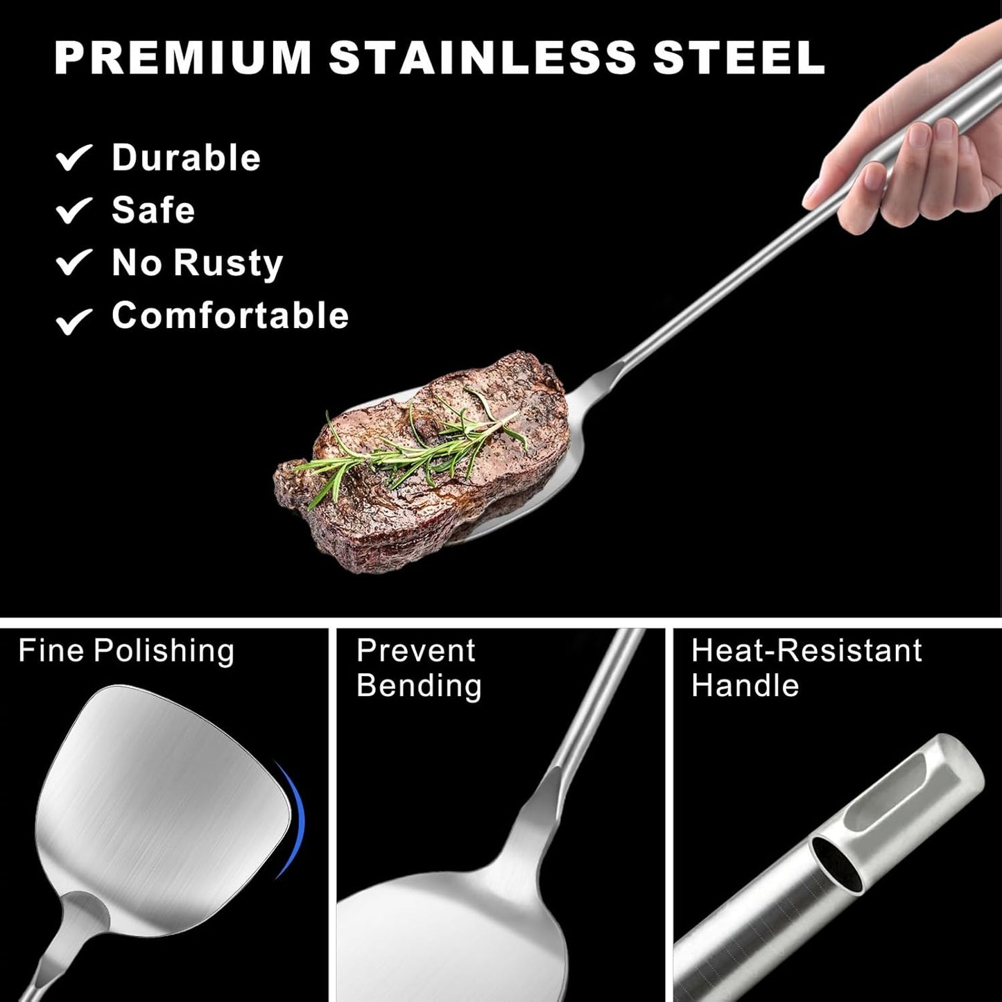 Wok Utensils Tools for Carbon Steel, Stainless Steel 2-Pieces Wok Spatula Soup Ladle Set, Wok Tools Professional Set, Heat-Resistant Handle, Ideal for Gift