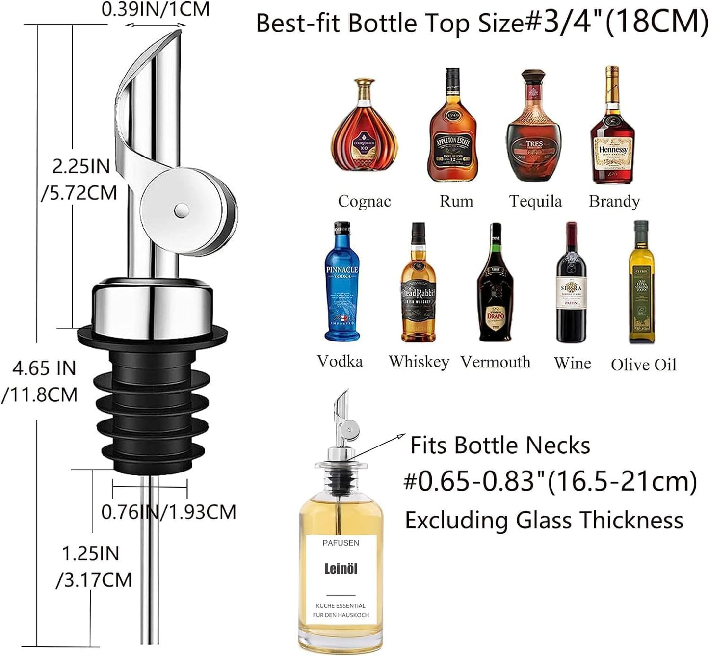 Pafusen 6 Pack Auto Flip Olive Oil Dispenser, Liquor Pour Spout, Oil Dispenser for Kitchen, Easily Turn Your Bottles into Dispensers for Liquor, Vinegar, Coffee Syrup or Oils, Weighted Pourer, Silvers