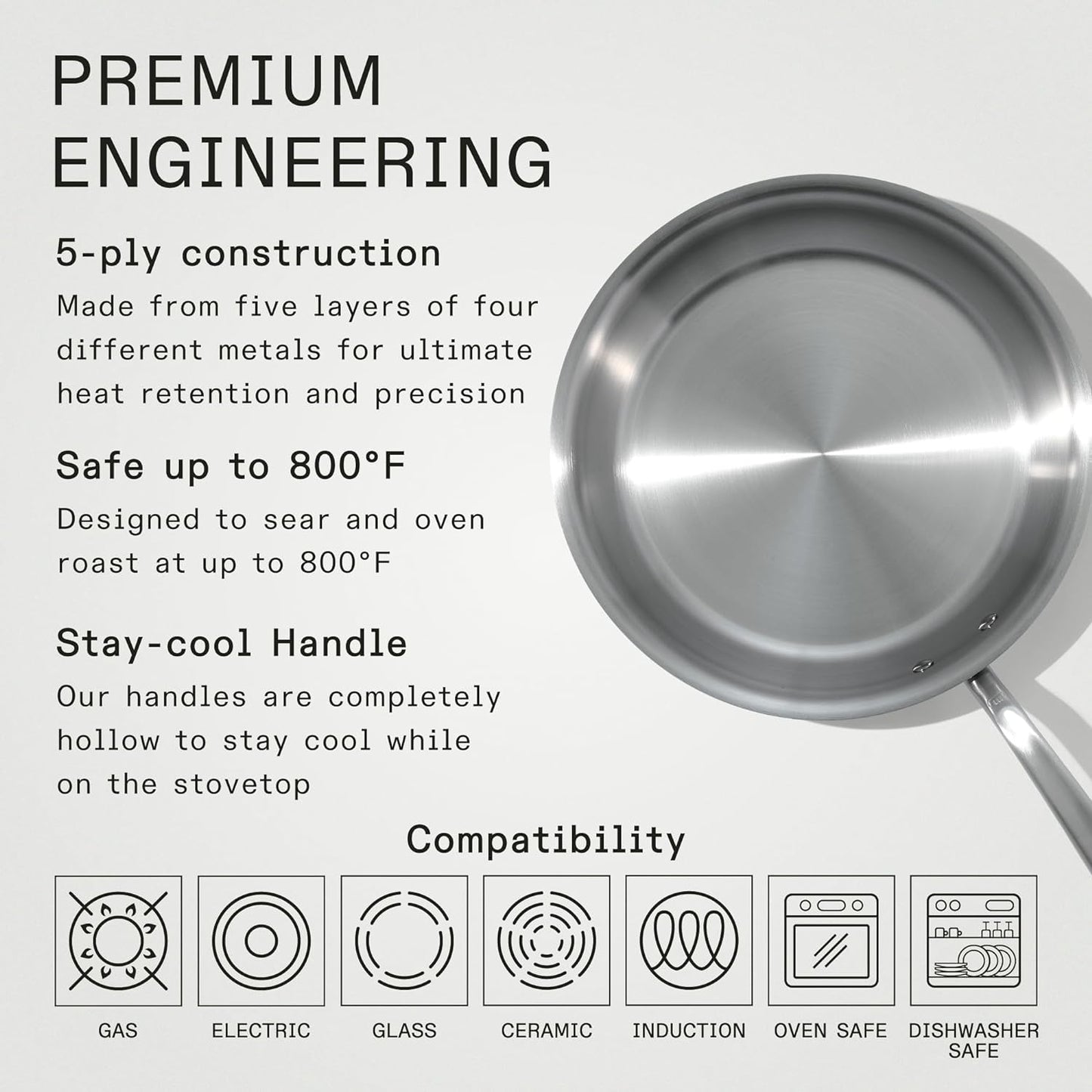 Made In Cookware - 12-Inch Stainless Steel Frying Pan With Lid - 5 Ply Stainless Clad - Professional Cookware - Crafted in Italy - Induction Compatible