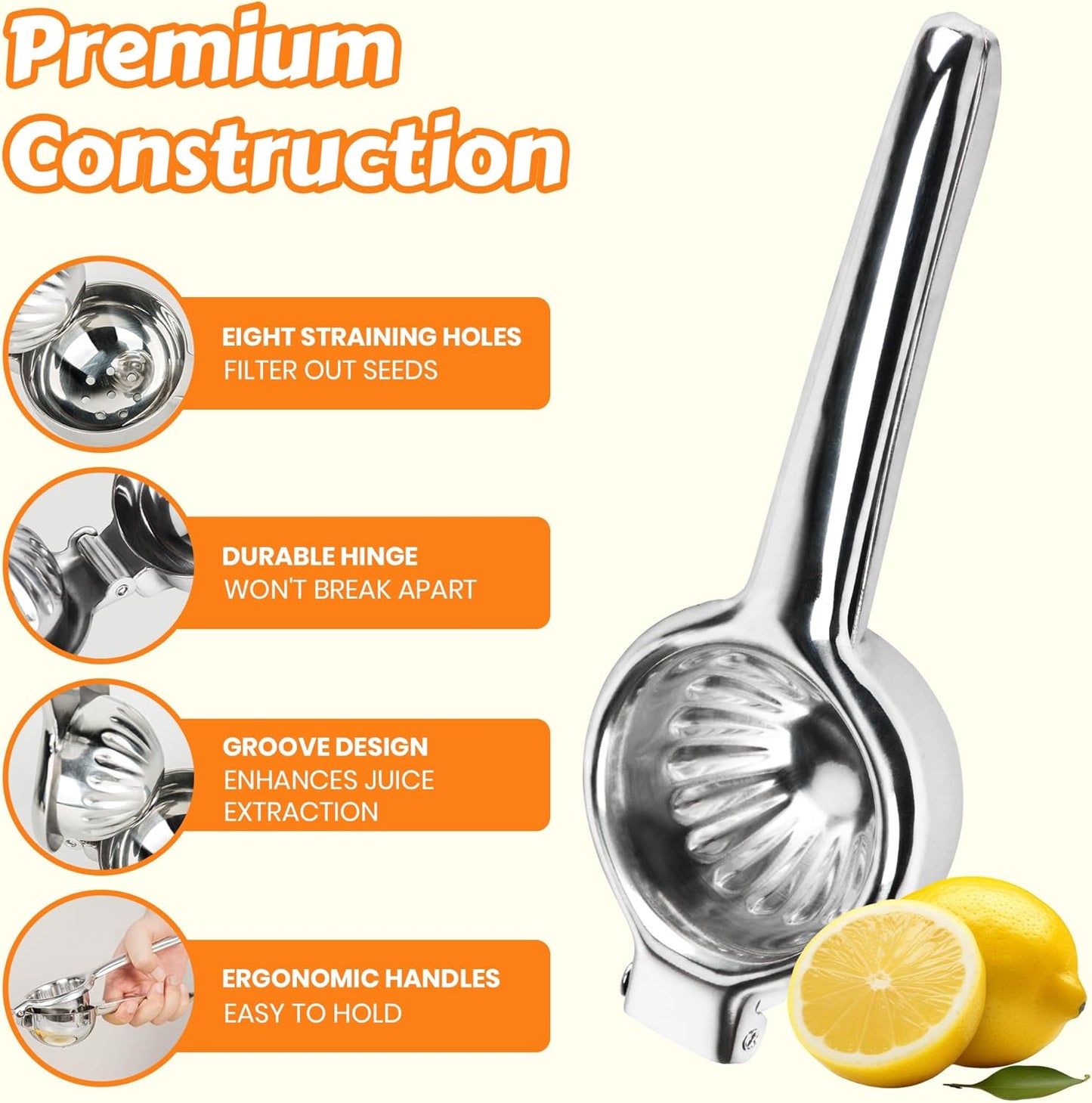 Stainless Steel Lemon Squeezer | Heavy Duty Handheld Juicer with Large Bowl | Premium Manual Citrus Press | Stainless Steel Lemon Lime Squeezer & Juicer Hand Press | Rust-Resistant, Dishwasher Safe