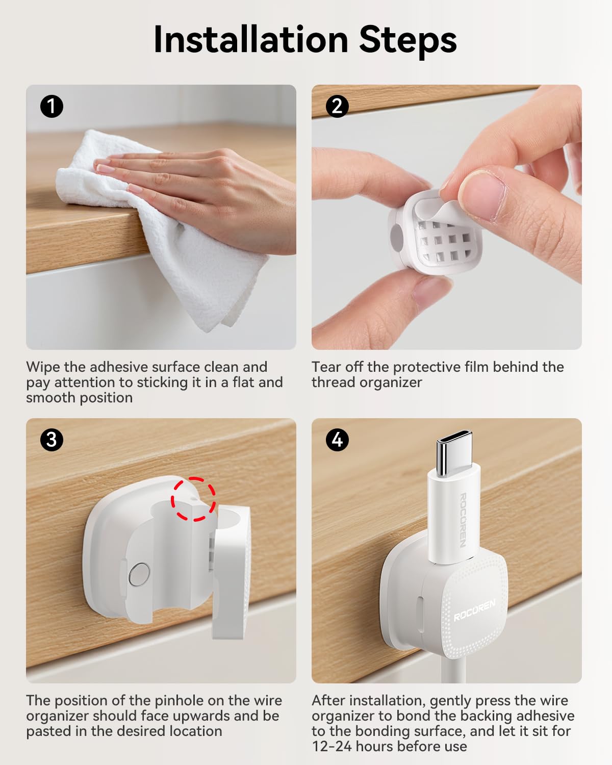 12-Pack Magnetic Cable Clips Cord Organizer-Cable Smooth Adjustable, Rocoren Desk Cable Management Accessories,Cable Holder Clips Wire Holder Keeper for Desktop,Nightstand,Wall,Home Office,Phone,Car