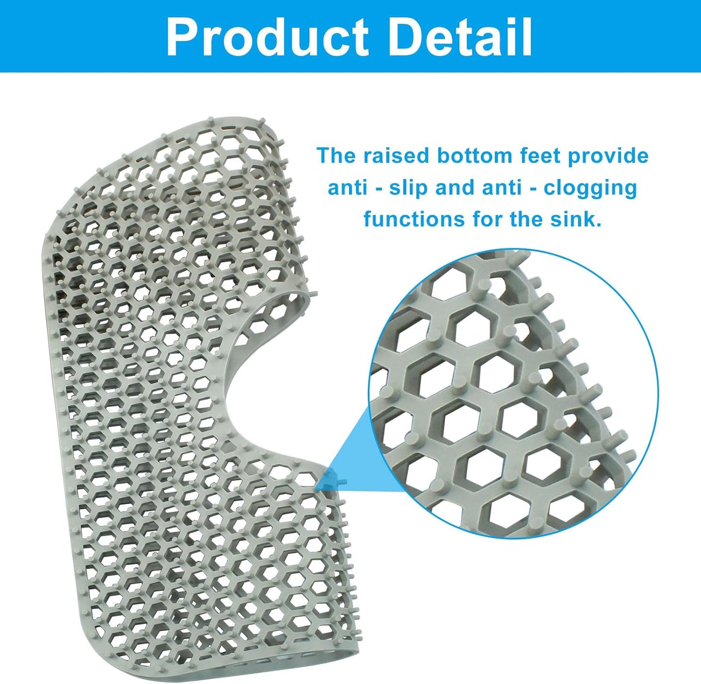 1 Pcs Folding Sink Mat Kitchen Protector, Grey Center Drain Heat Resistant Silicone Mats Non-slip , for Kitchen Stainless Ceramic Sinks Households