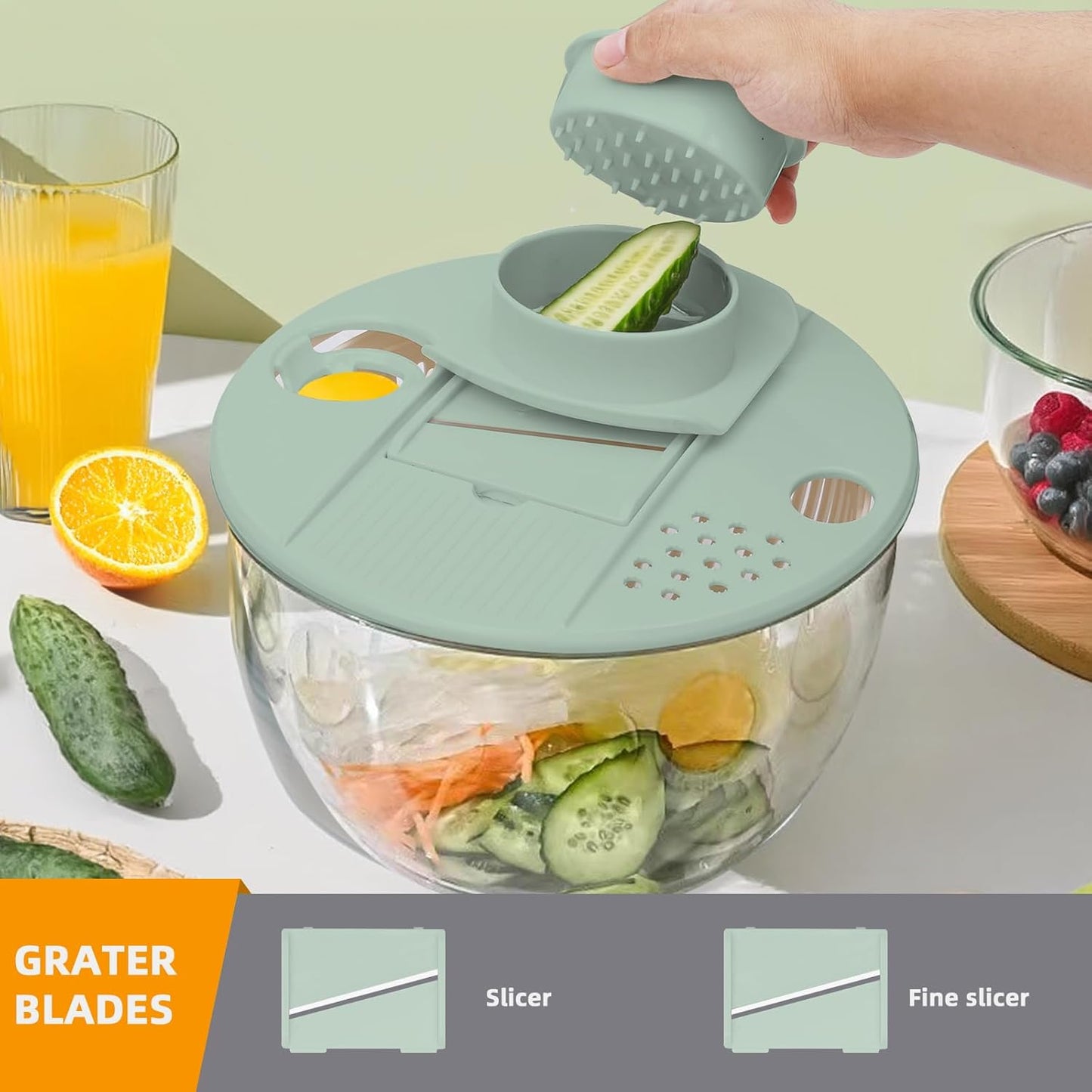 Salad Lettuce Spinner,Fruit Washing Bowl with Strainer,Vegetables Fruit Washer,5.3Qt Large Salad Spinner