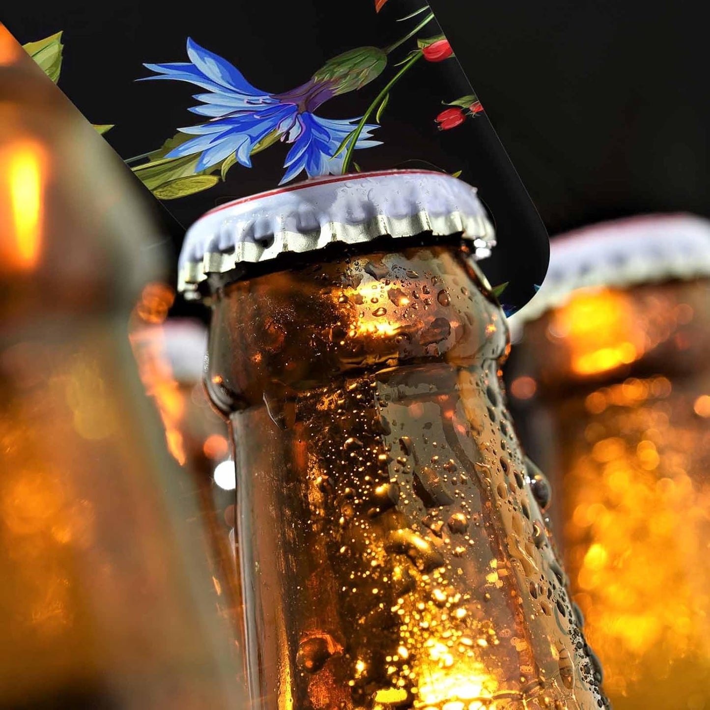 Flowers Stainless Steel Bottle Opener Poppy Wild Roses Cornflower with Leaves Watercolor Floral Romantic Flat Beer Bottle Opener Keychain for Home Kitchen Bar Restaurant Party Birthday Gift