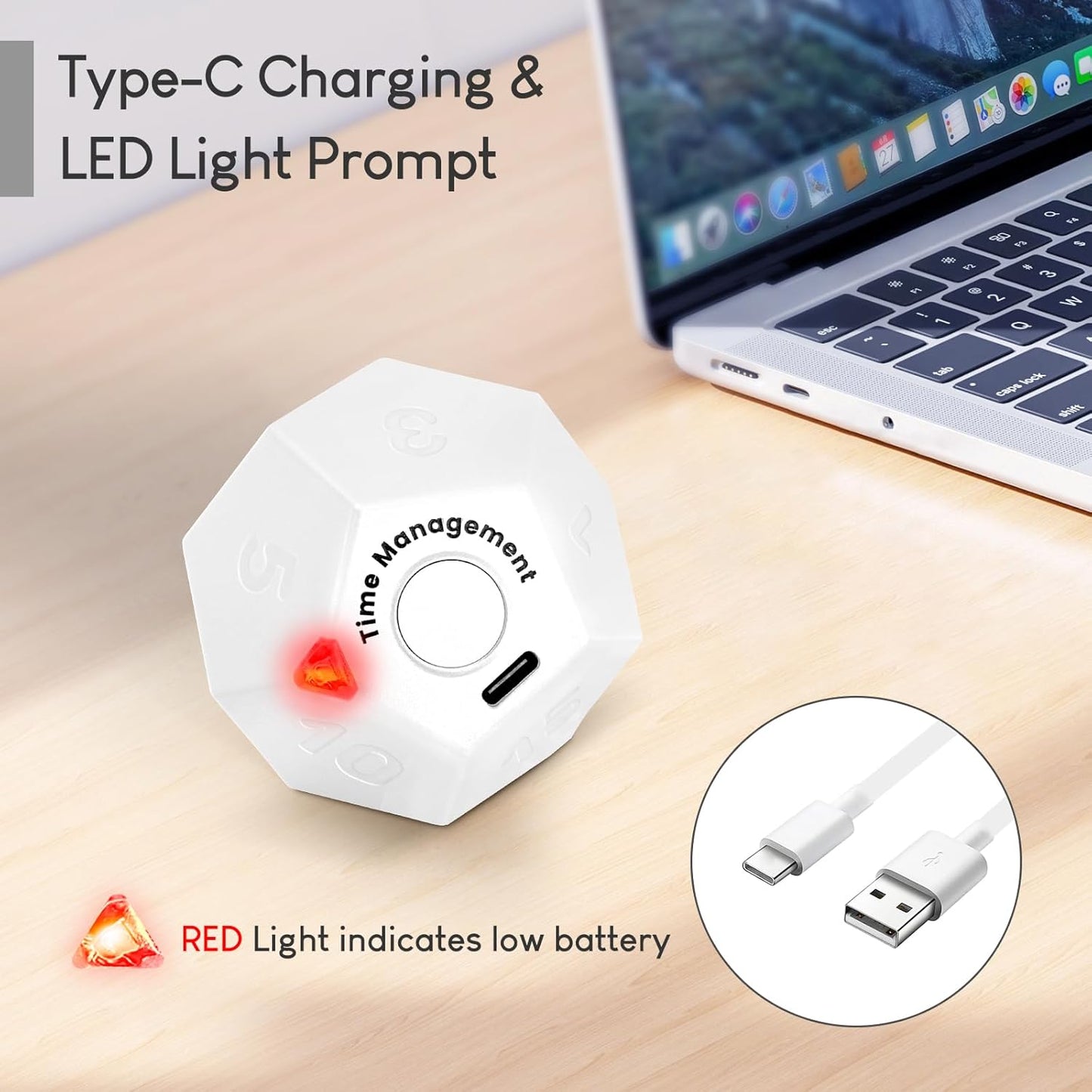 Pomodoro Timer - 11 Preset Productivity Timer, Ring/Vibrate Mode Cube for Cooking, Learning, Exercise and Beauty - White