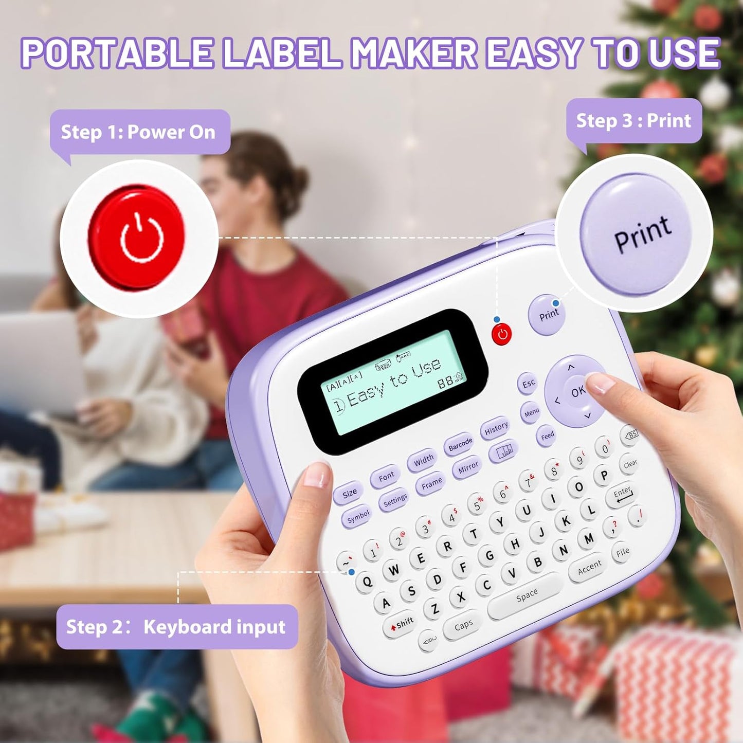 Label Maker Machine with-Tape Waterproof, Purple Desktop Label Maker for Teachers Kids Classroom, Portable Labeler with Multiple Symbols &Fonts for Home Office School Use, D210S