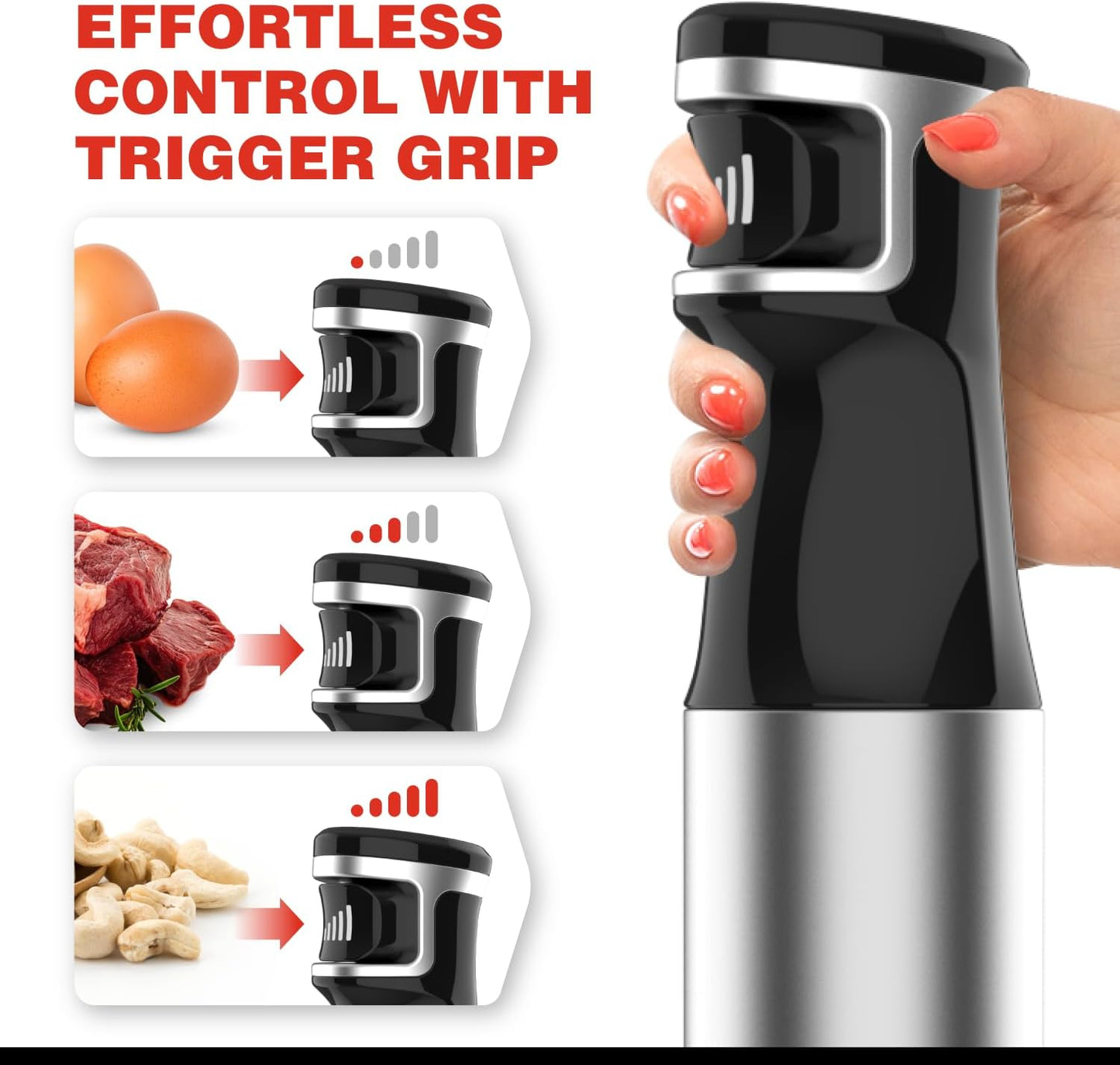 1100W Corded Hand Blender – 6-in-1 Stick Blender – Variable Speed Immersion Blender with Titanium Blades – Corded Blender with Whisk Chopper Frother Storage Holder & Silicone Cover