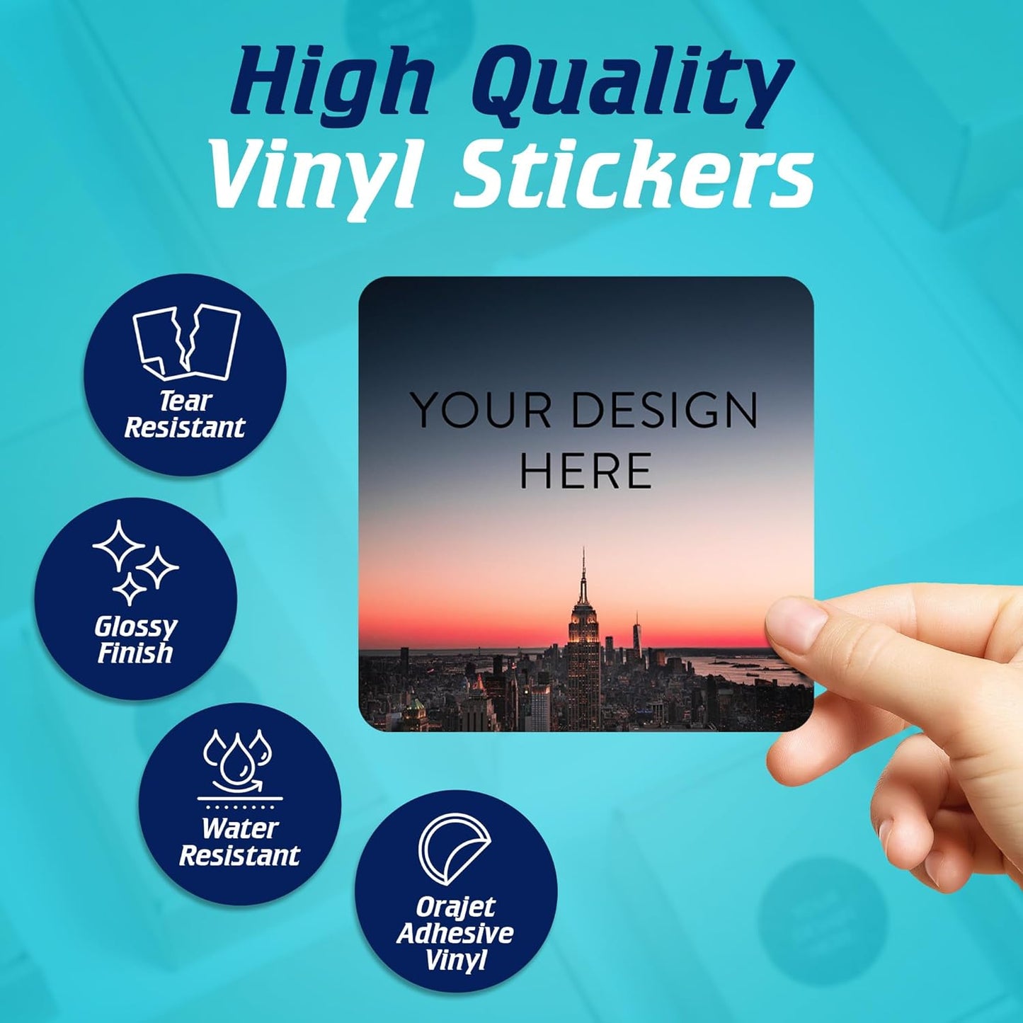 100 Custom Vinyl Stickers - Upload Your own Image, Text, Design, Logo - Personalized Logo Labels for Handmade, Packaging, Bottle, Jars, Candle, Brand Stickers (City, 4x4 Square)