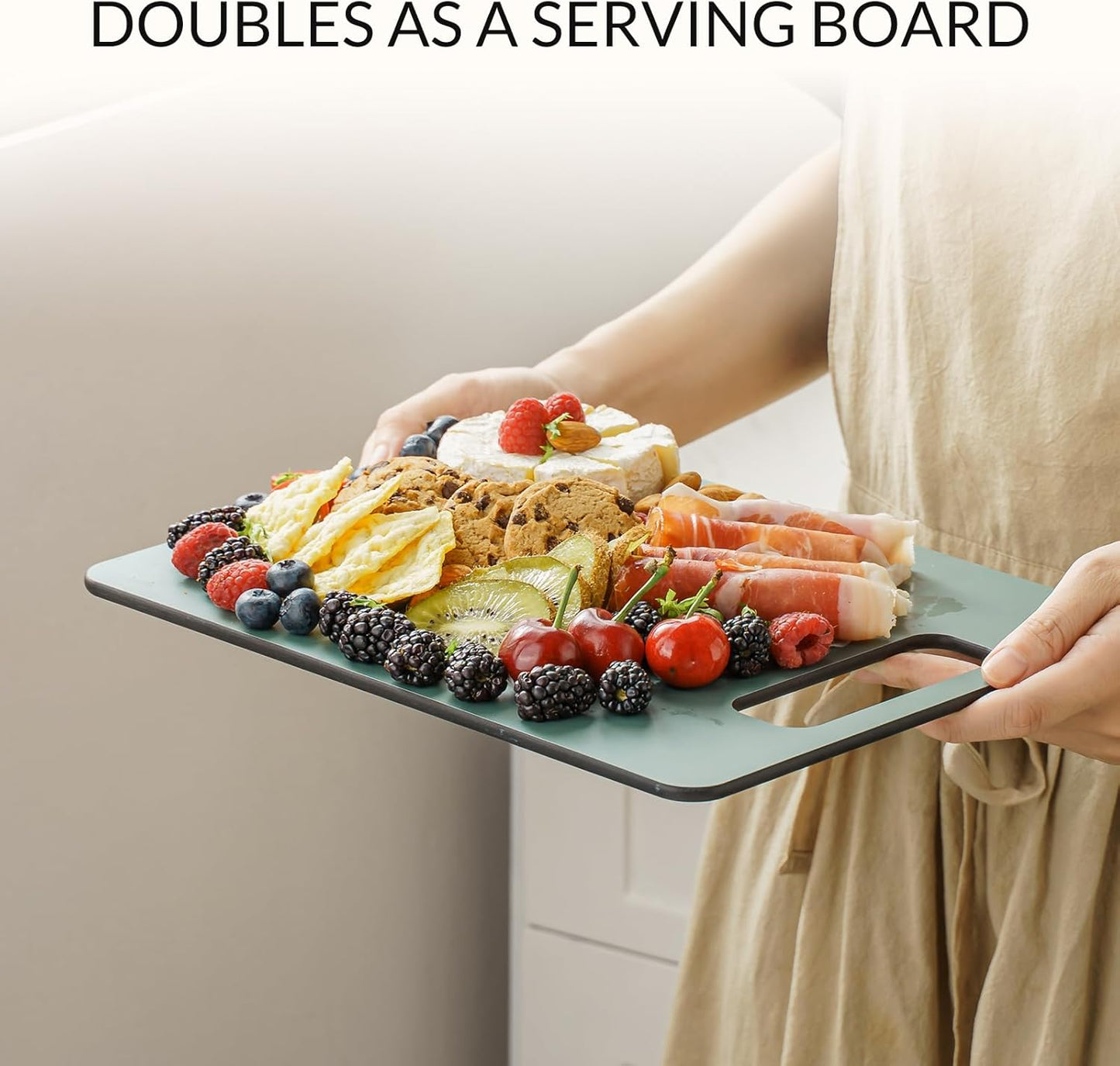 Cutting Boards for Kitchen [Set of 2], Wood Fiber Composite Cutting Board, Dishwasher Safe, Non Slip Non Toxic Chopping Board for Meat Vegetables Fruit Cheese - Green