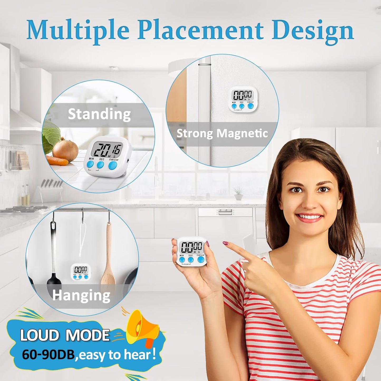 ZILLEEN 12 Pack Kitchen Timers for Cooking Digital Classroom Timers for Kids Teachers White Green Pink