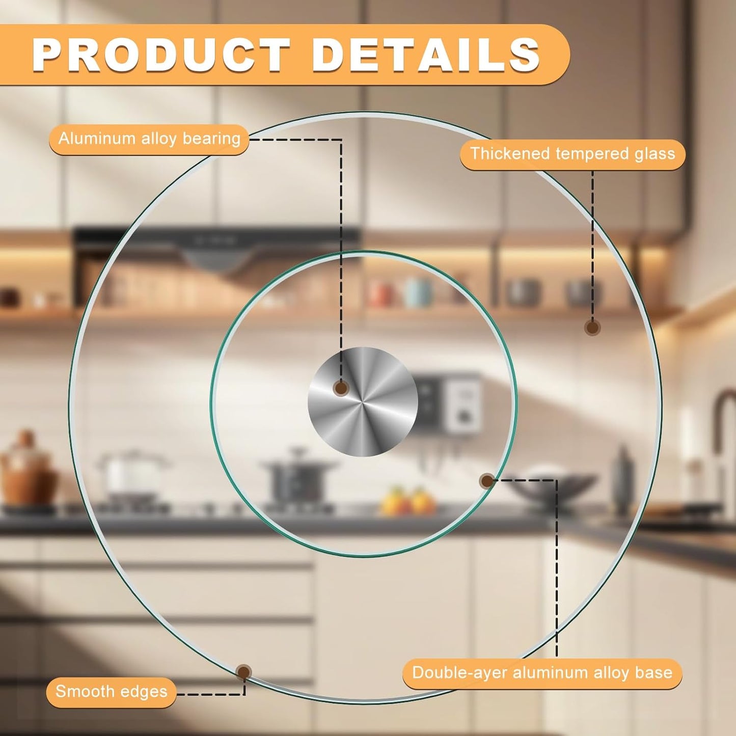 31'' Glass Lazy Susan Turntable Dining Table, 360 ° Round Dinner Plate Rotating Tray Transparent Dinner Plate, Silent and Smooth Rotation of The Dinner Plate (31inch/80cm)